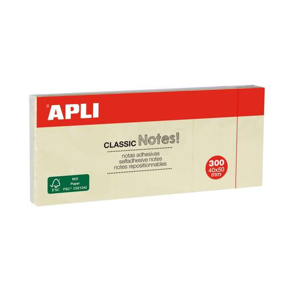 Apli Classic 3 Blocs de 100 Notas Adhesivas 40 x 50 mm – Color Amarillo