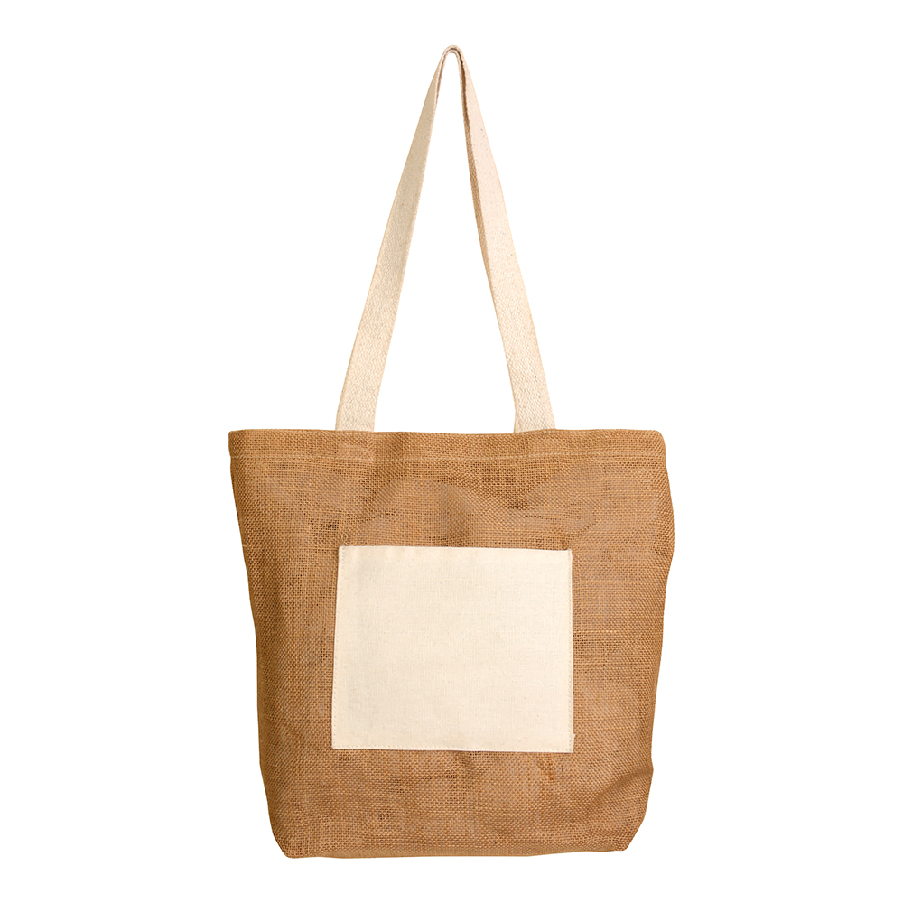 Bolsa con asas y bolsillo frontal en algodón, Natural, , , ,