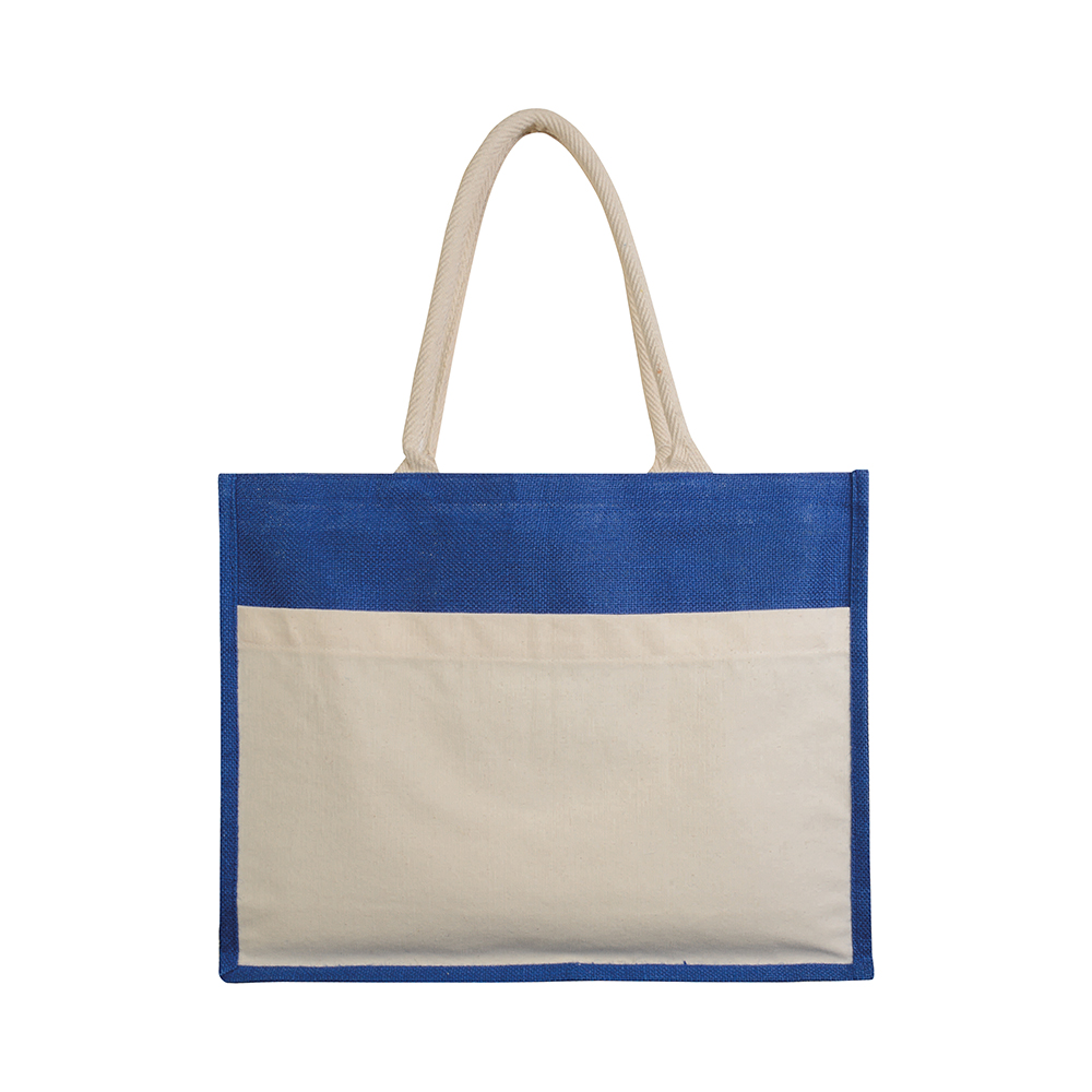 Bolsa de yute con interior de PVC, fuelle, asas largas y bolsillo exterior, Royal, , , ,