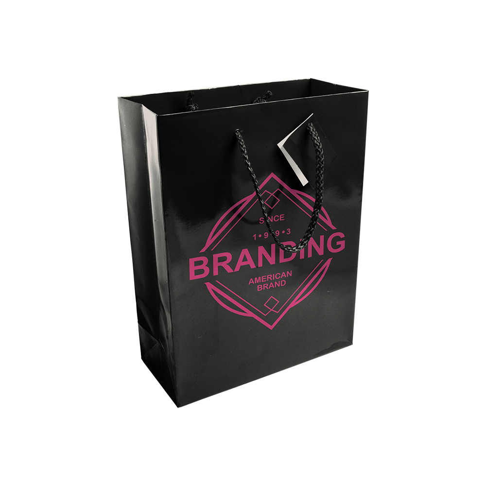 Bolsa de papel plastificado y cable de mangos + tarjetas de visita, Negro, , , ,
