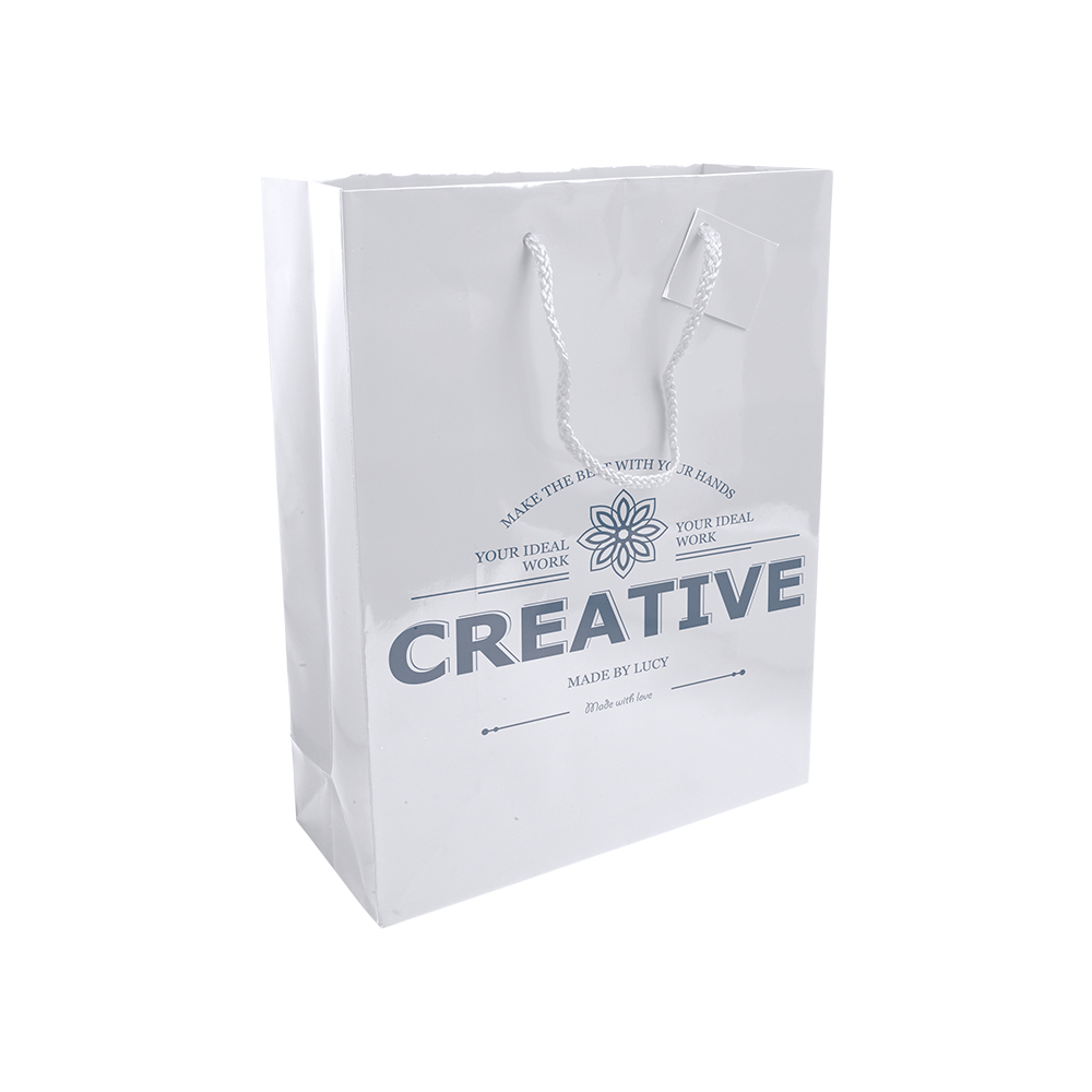 Bolsa de papel plastificado y cable de mangos + tarjetas de visita., Blanco, , , ,