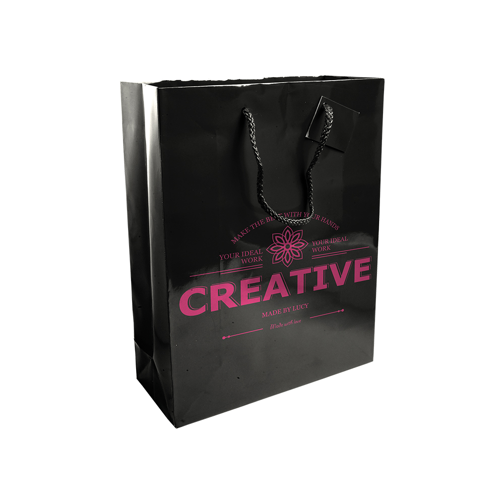 Bolsa de papel plastificado y cable de mangos + tarjetas de visita., Negro, , , ,