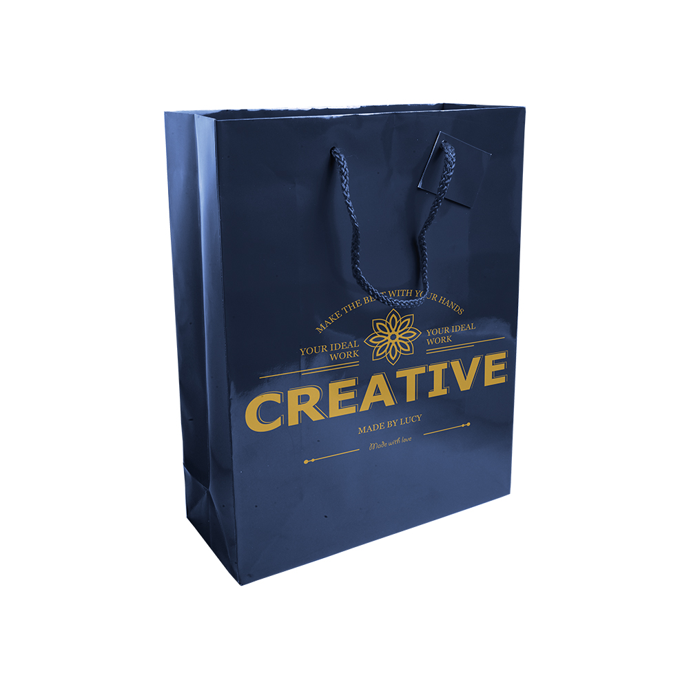 Bolsa de papel plastificado y cable de mangos + tarjetas de visita., Azul, , , ,