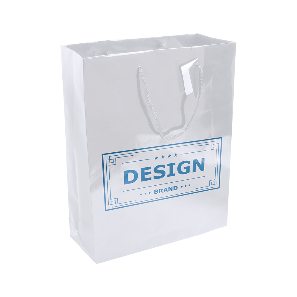 Bolsa de papel plastificado y cable de mangos + tarjetas de visita, Blanco, , , ,