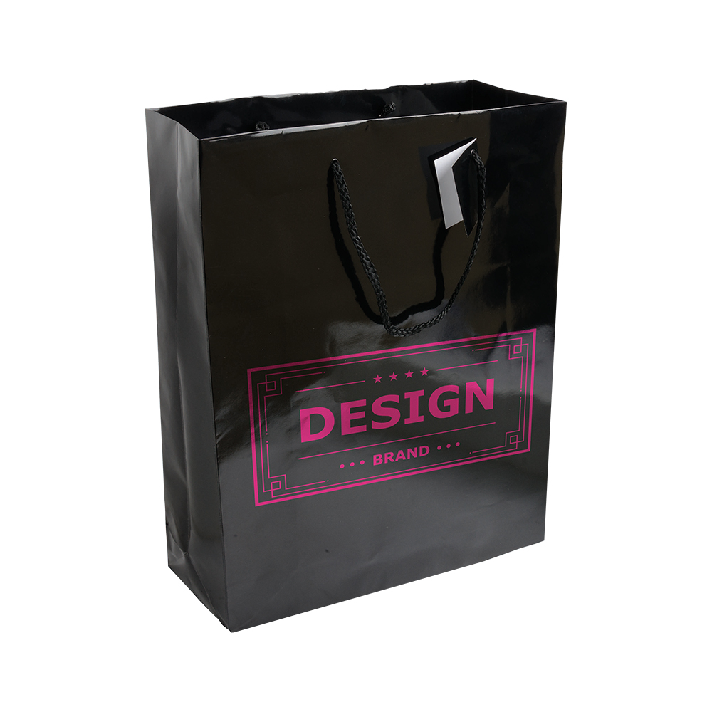 Bolsa de papel plastificado y cable de mangos + tarjetas de visita, Negro, , , ,