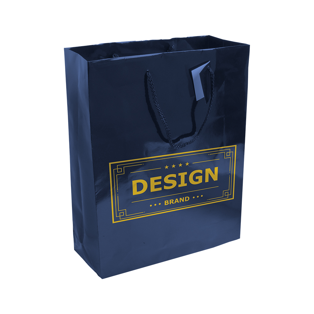 Bolsa de papel plastificado y cable de mangos + tarjetas de visita, Azul, , , ,