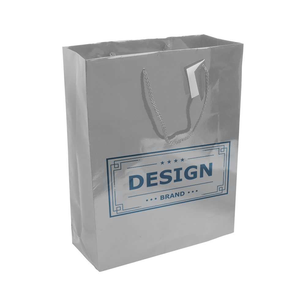 Bolsa de papel plastificado y cable de mangos + tarjetas de visita, Plata, , , ,