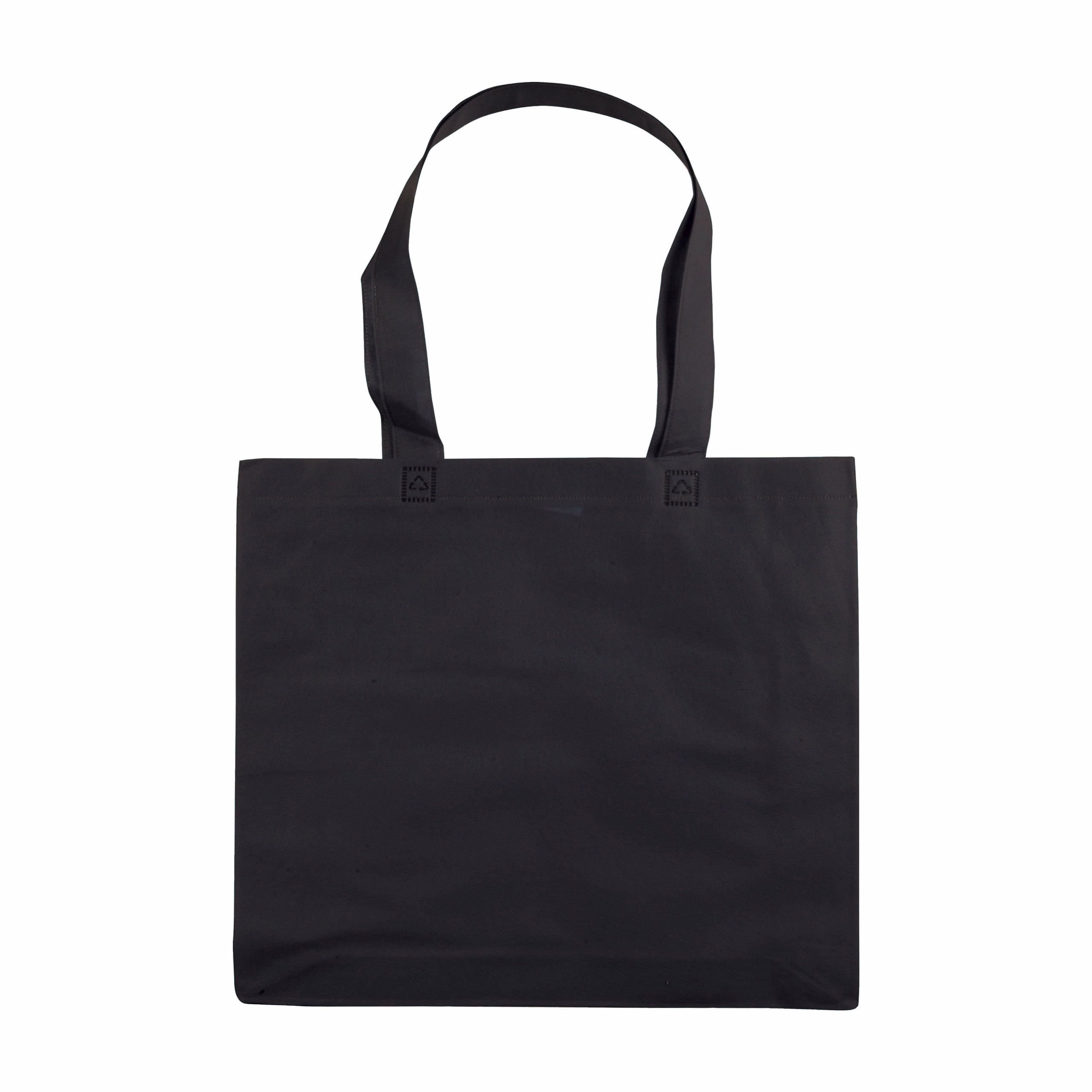 Bolsa de tejido sin tejer termosoldado, asas largas y fuelle, Negro, , , ,