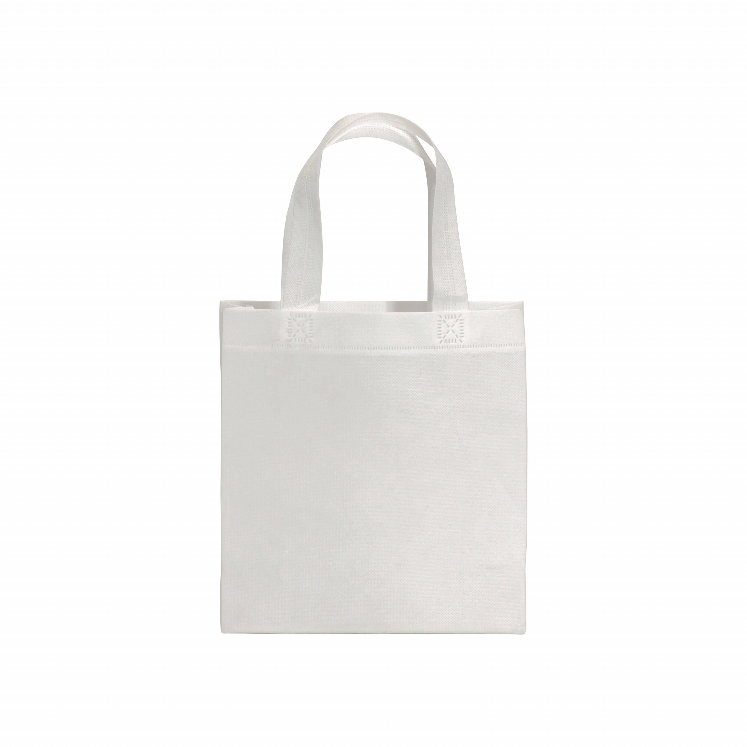 Bolsita de tejido sin tejer termosoldado, asas cortas y fuelle, Blanco, , , ,