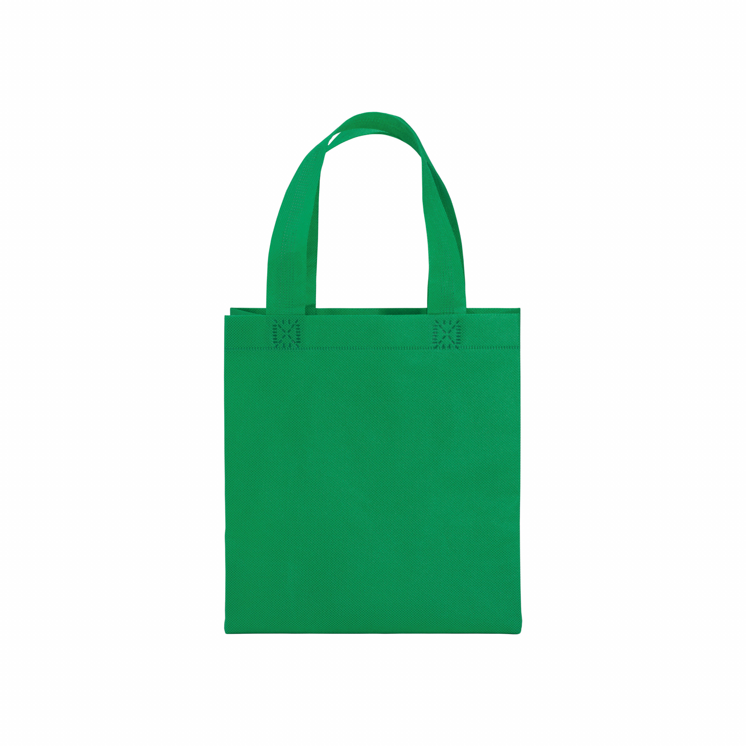 Bolsita de tejido sin tejer termosoldado, asas cortas y fuelle, Verde, , , ,