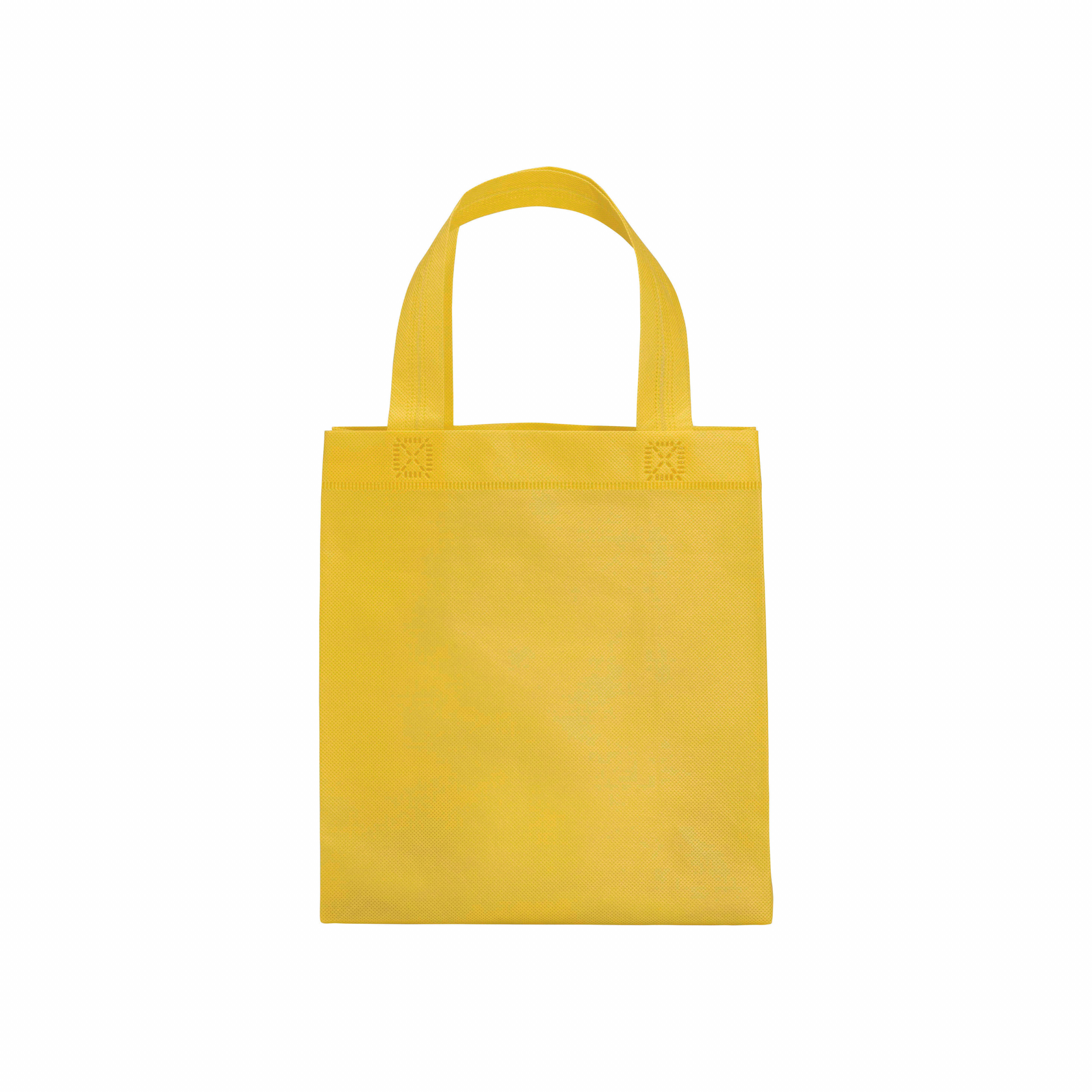 Bolsita de tejido sin tejer termosoldado, asas cortas y fuelle, Amarillo, , , ,
