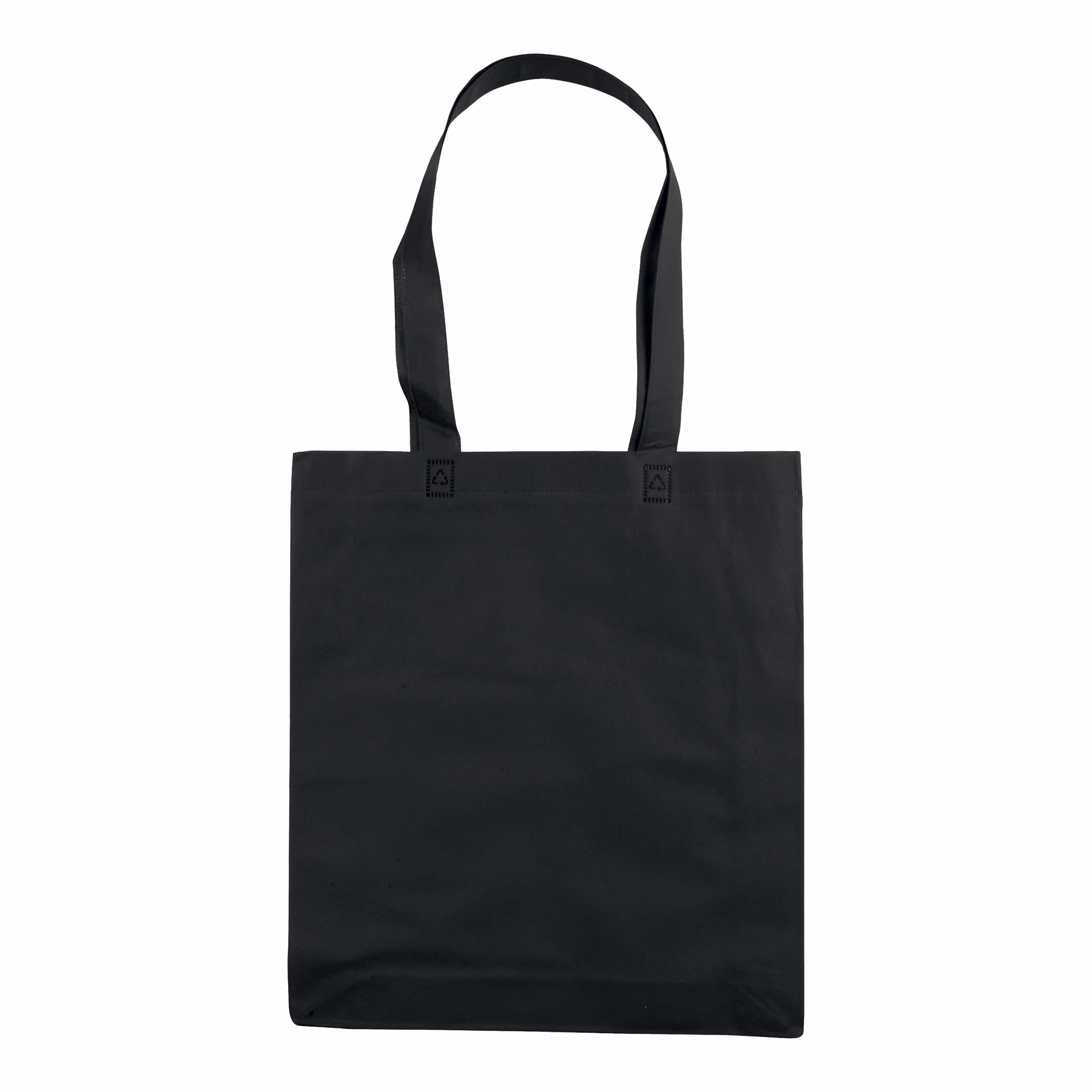 Bolsa de tejido sin tejer termosoldado, asas largas y fuelle, Negro, , , ,