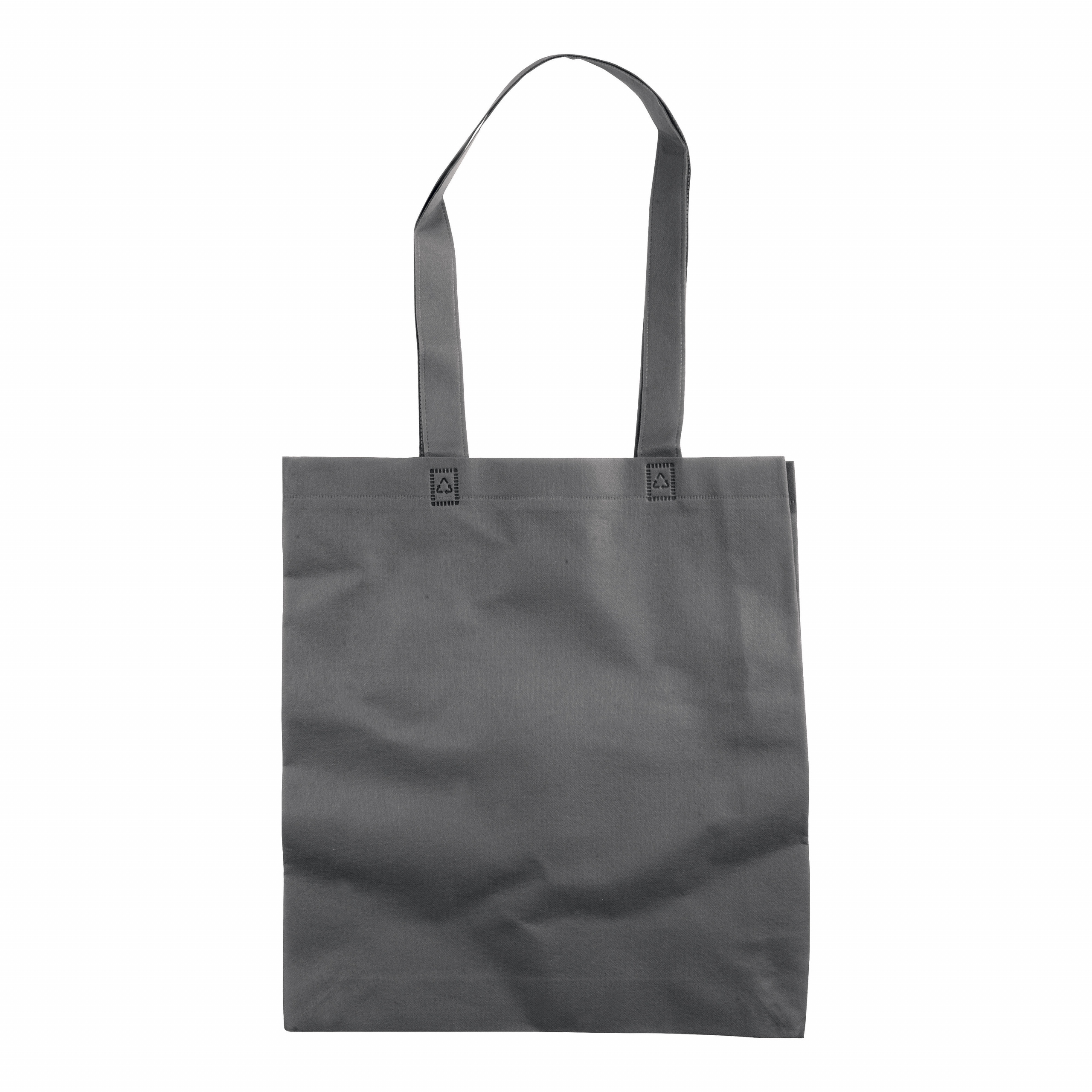 Bolsa de tejido sin tejer termosoldado, asas largas y fuelle, Gris, , , ,