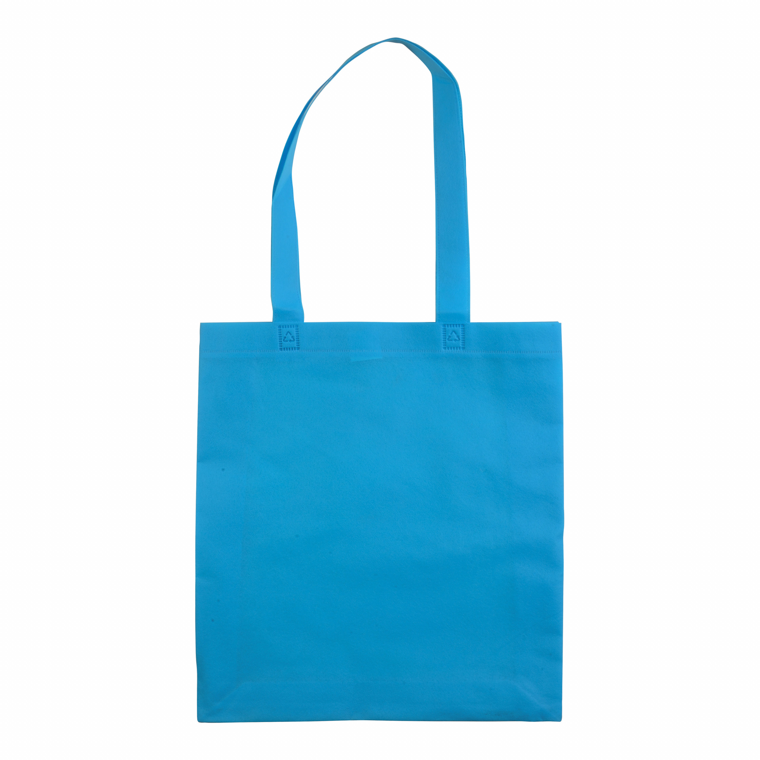 Bolsa de tejido sin tejer termosoldado, asas largas y fuelle, Celeste, , , ,