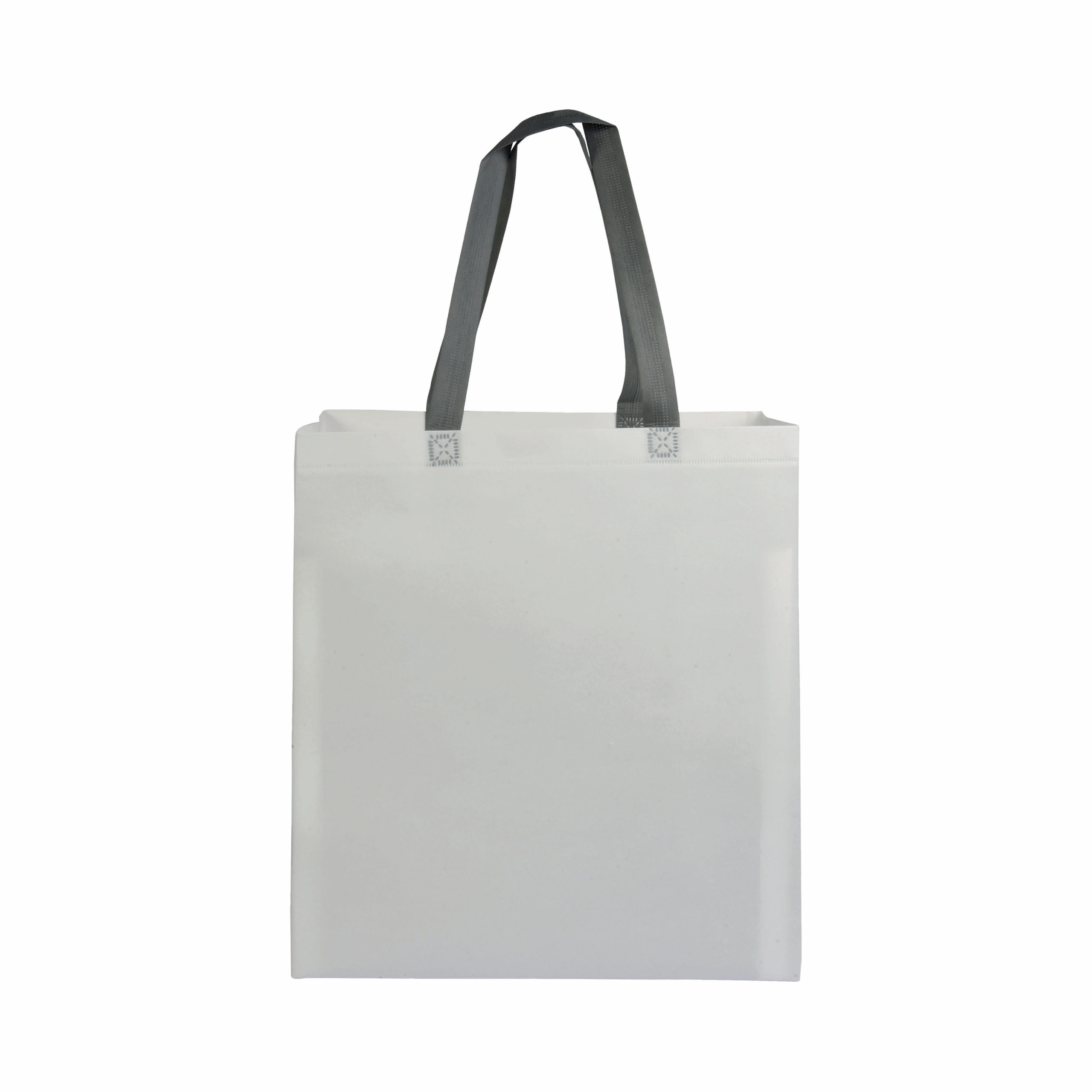 Bolsita de tejido sin tejer laminado, asas cortas y fuelle, Blanco, , , ,