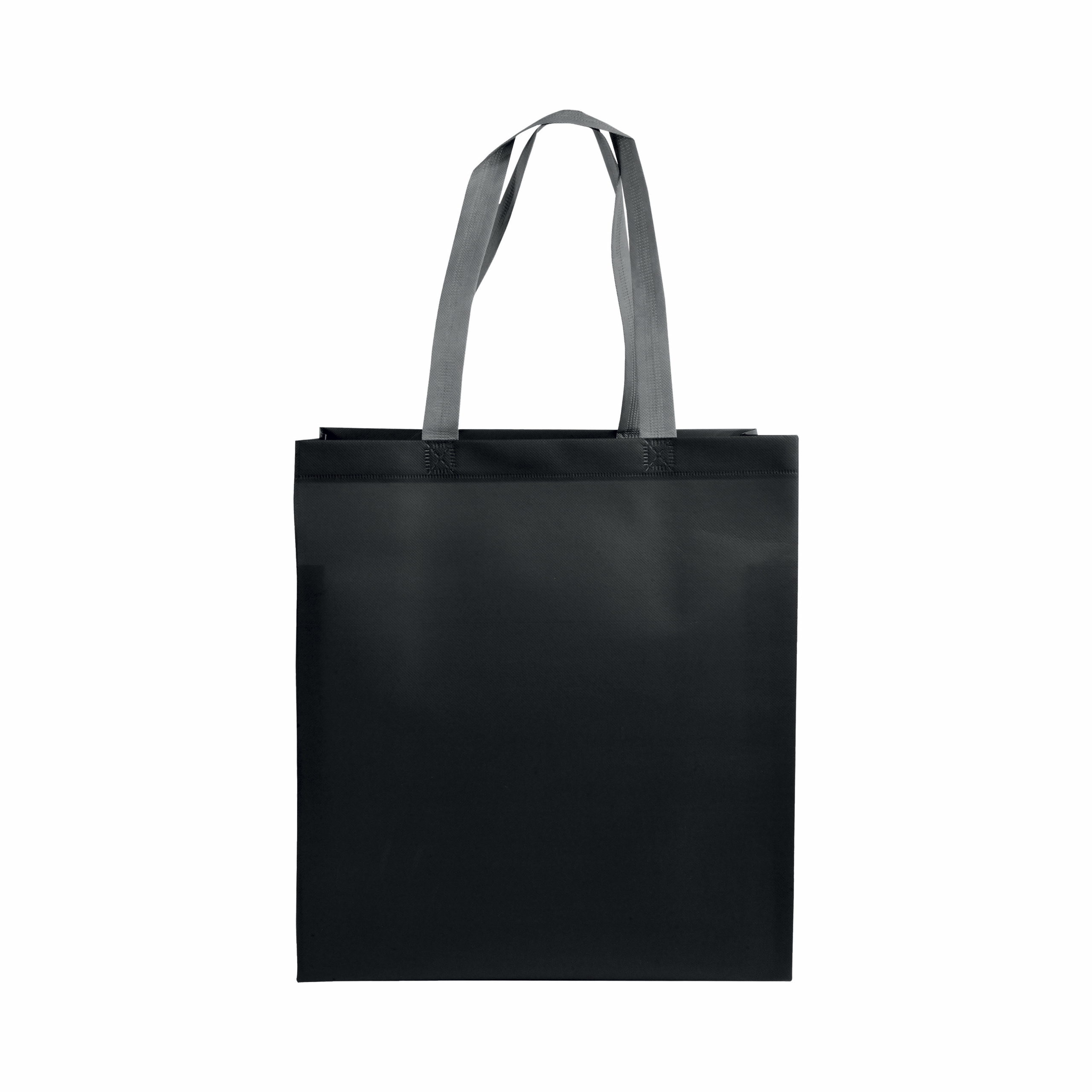 Bolsita de tejido sin tejer laminado, asas cortas y fuelle, Negro, , , ,