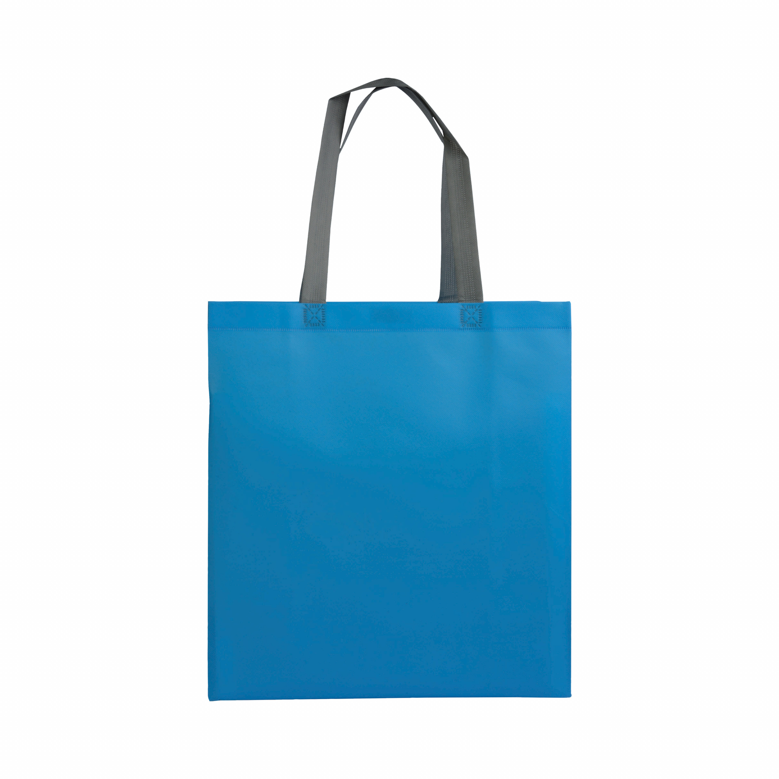 Bolsita de tejido sin tejer laminado, asas cortas y fuelle, Celeste, , , ,