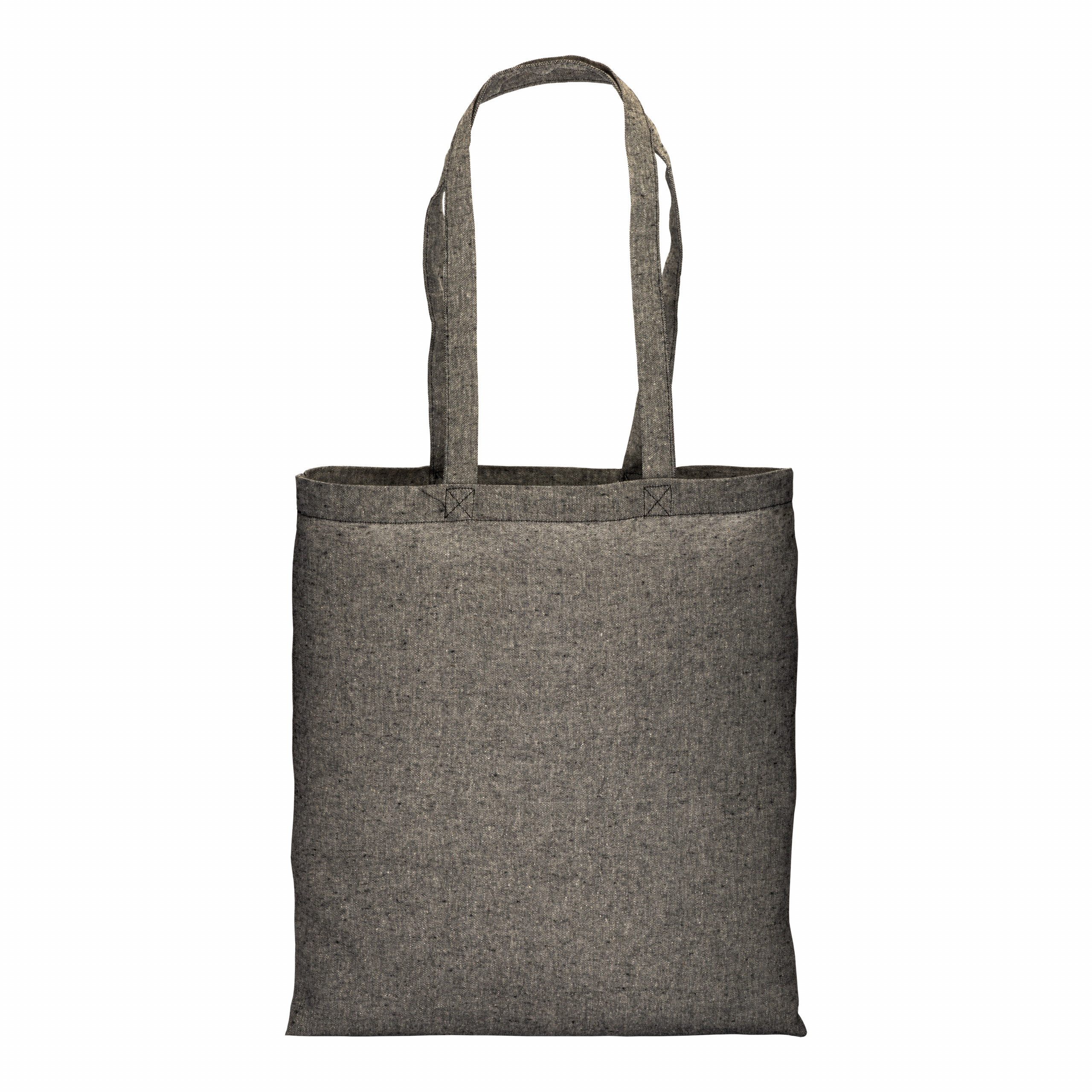 Bolsa de algodón reciclado efecto melange, mangos largos, Negro, , , ,