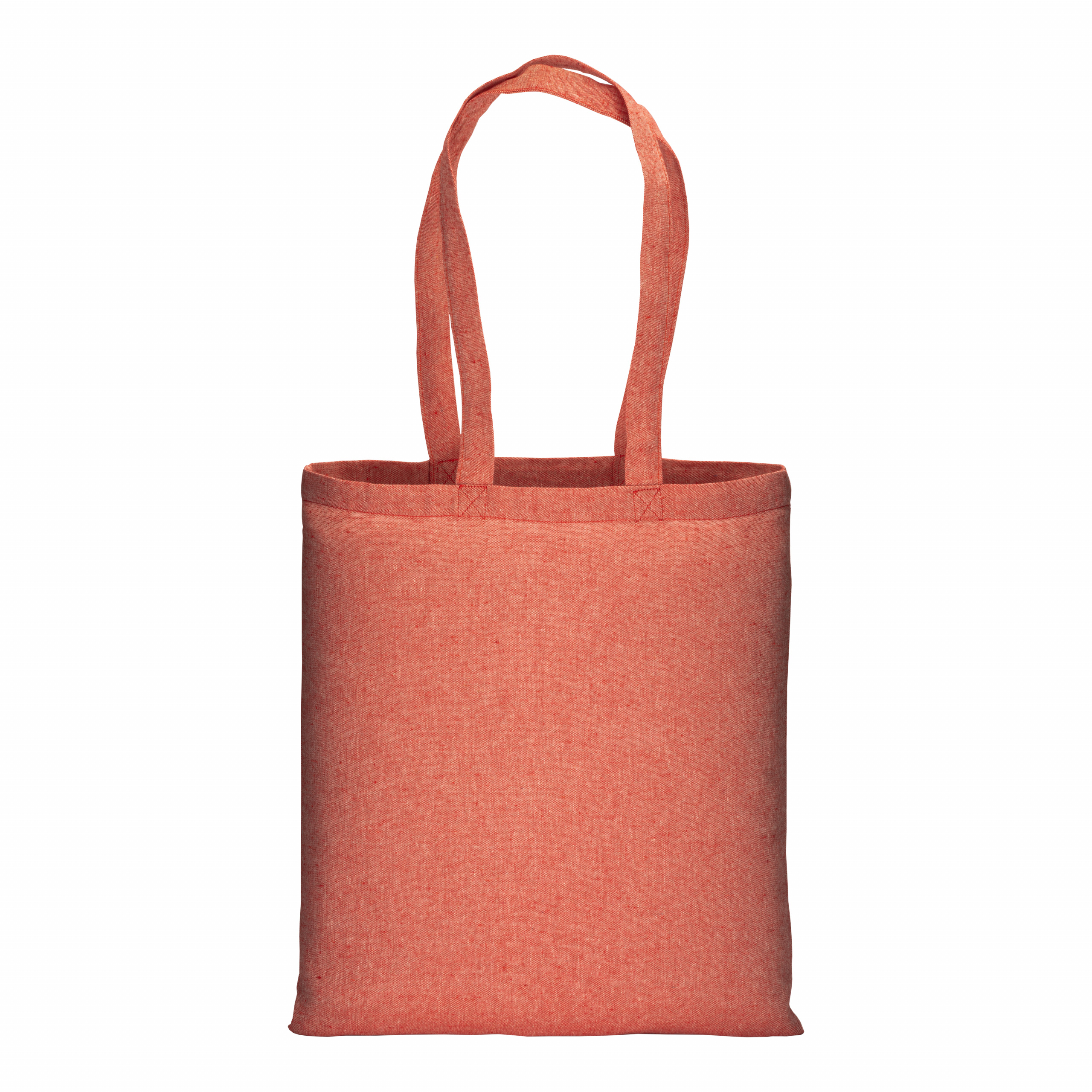 Bolsa de algodón reciclado efecto melange, mangos largos, Rojo, , , ,