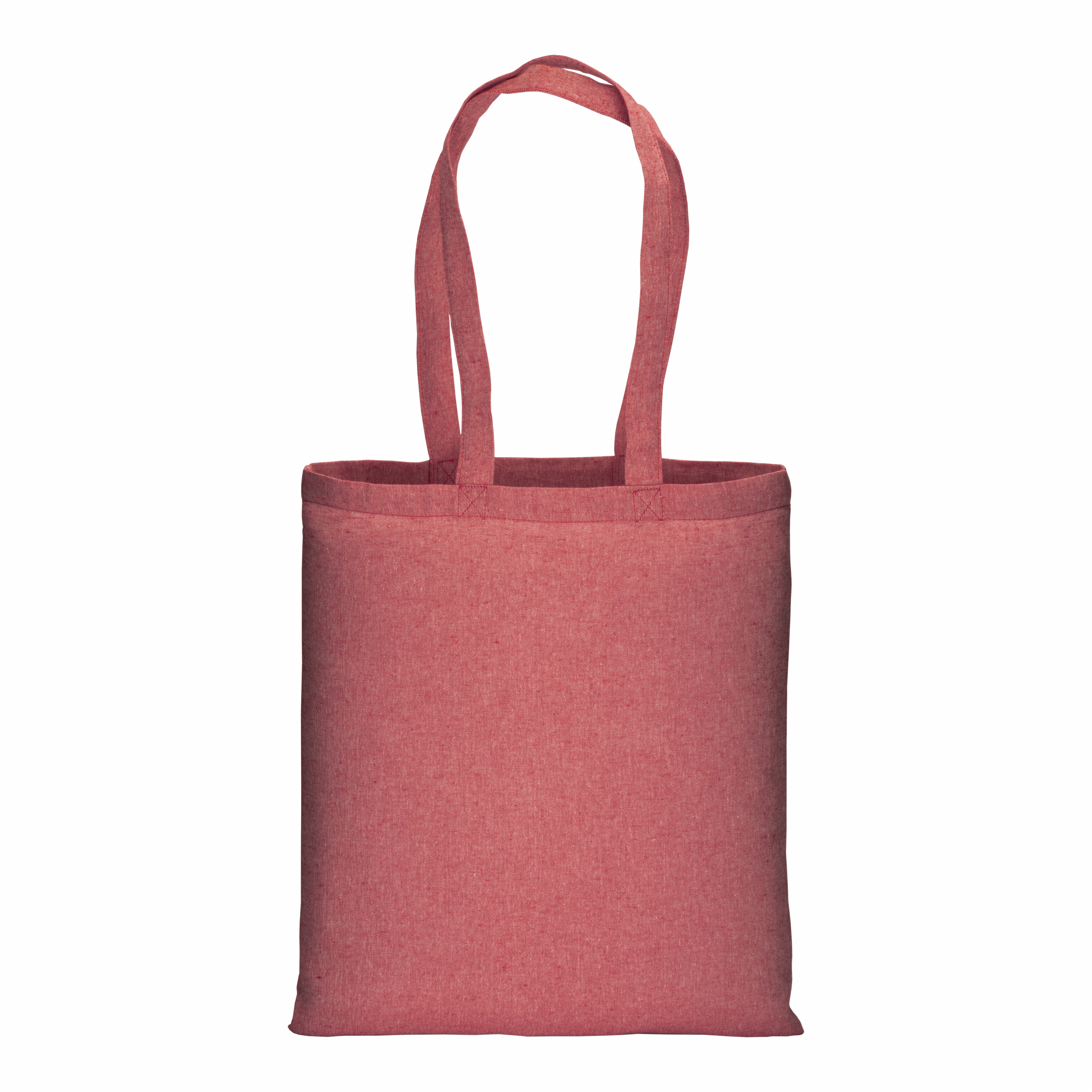 Bolsa de algodón reciclado efecto melange, mangos largos, Bordeaux, , , 150 GR,