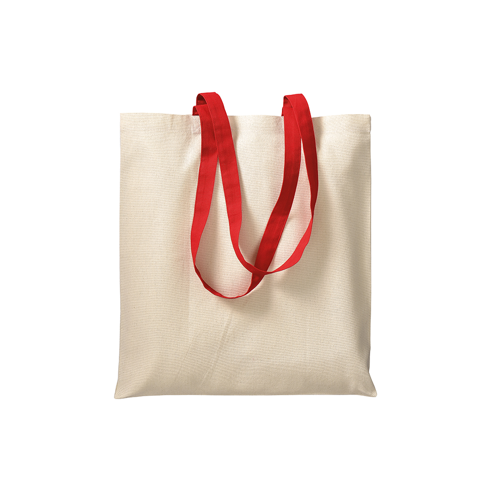 Bolsa de algodón natural (220 g/m2), asas largas de colores, Rojo, , , 220 GR M2,