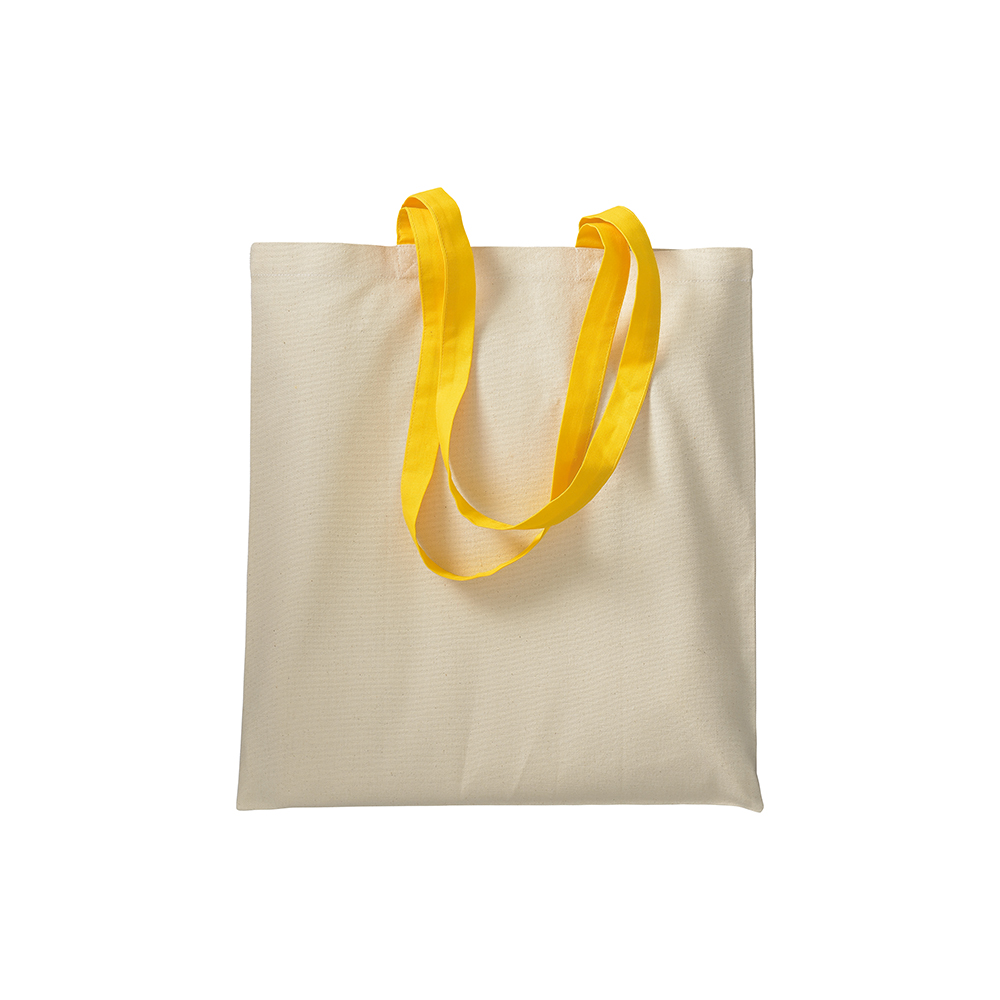 Bolsa de algodón natural (220 g/m2), asas largas de colores, Amarillo, , , 220 GR M2,