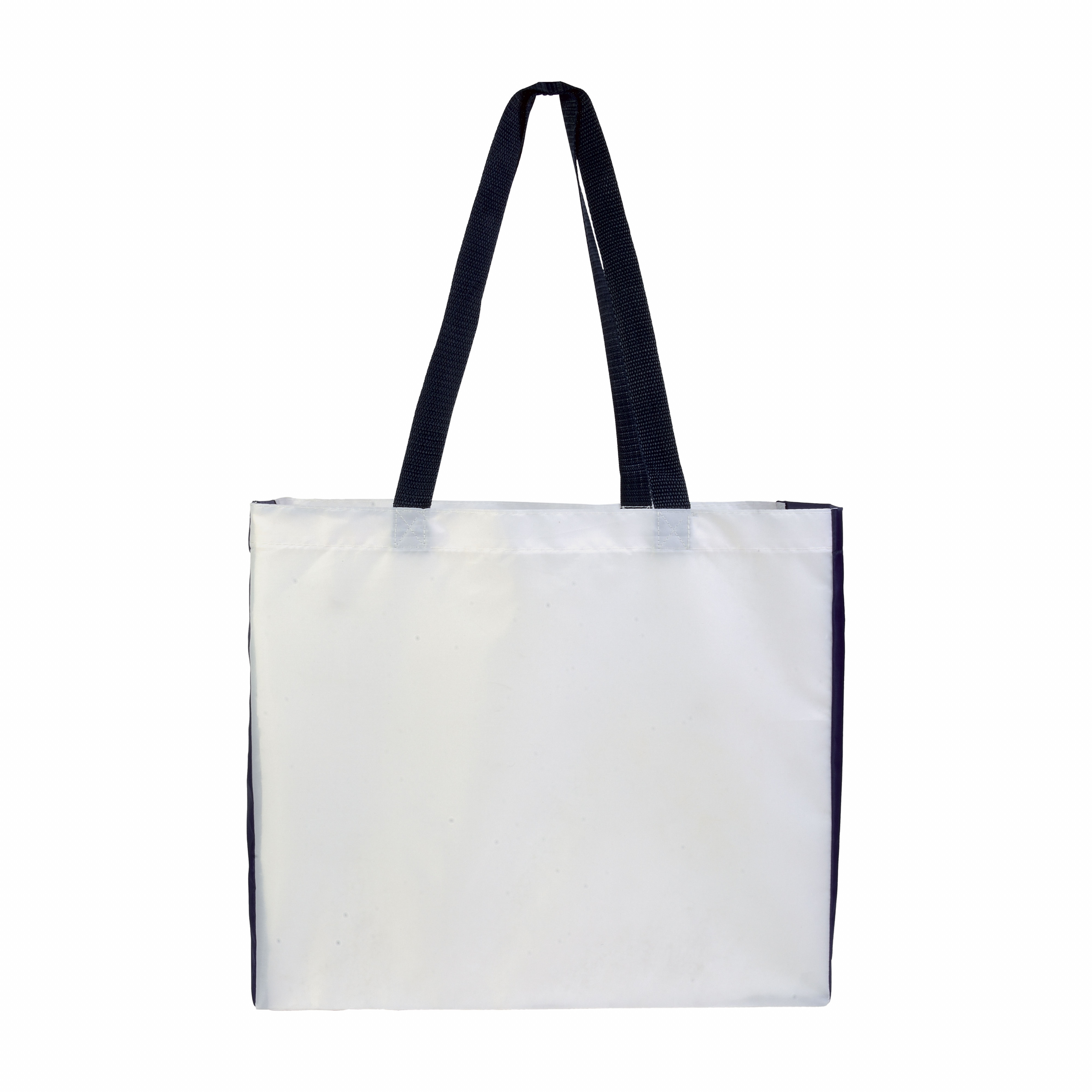 Bolsa blanca de poliéster, asas y fuelle coloradas, Azul, , , ,