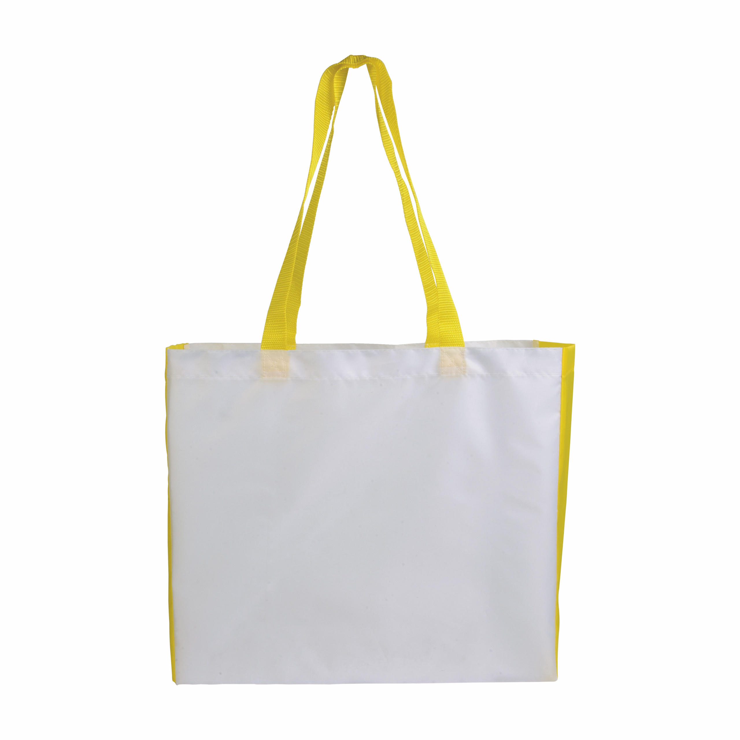 Bolsa blanca de poliéster, asas y fuelle coloradas, Amarillo, , , ,