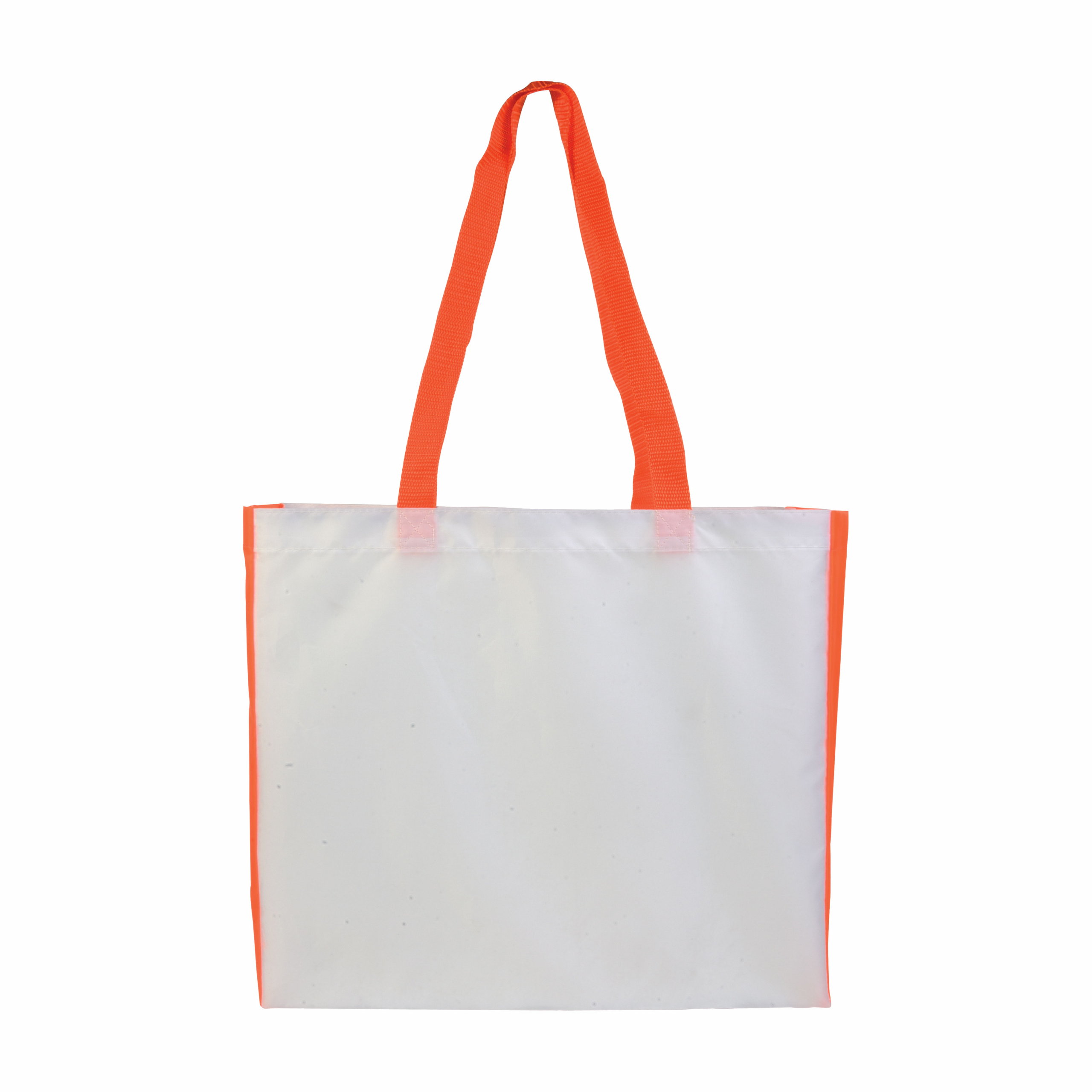 Bolsa blanca de poliéster, asas y fuelle coloradas, Naranja, , , ,