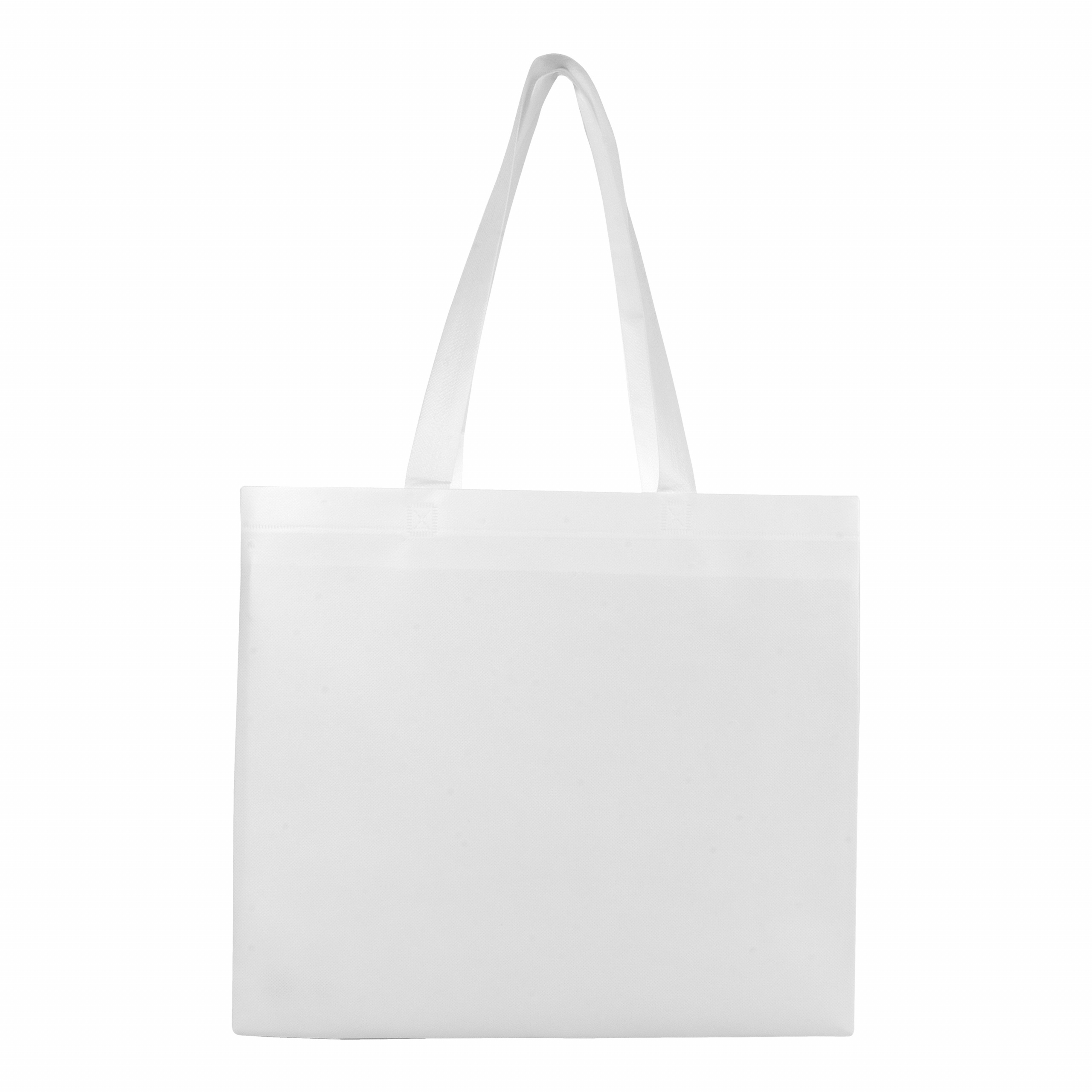 Bolsa laminada de tejido sin tejer, asas largas y fuelle, Blanco, , , ,