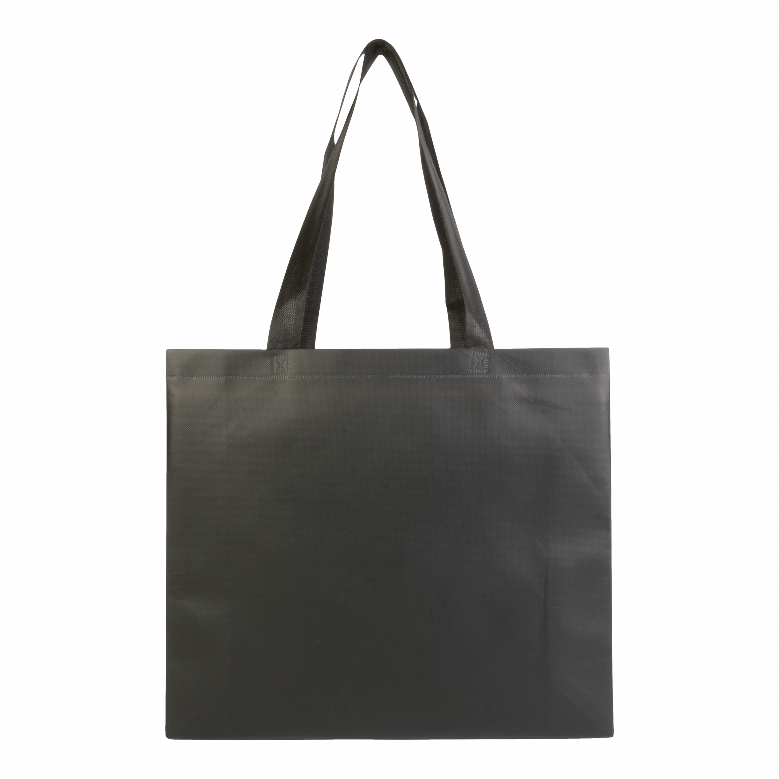 Bolsa laminada de tejido sin tejer, asas largas y fuelle, Negro, , , ,