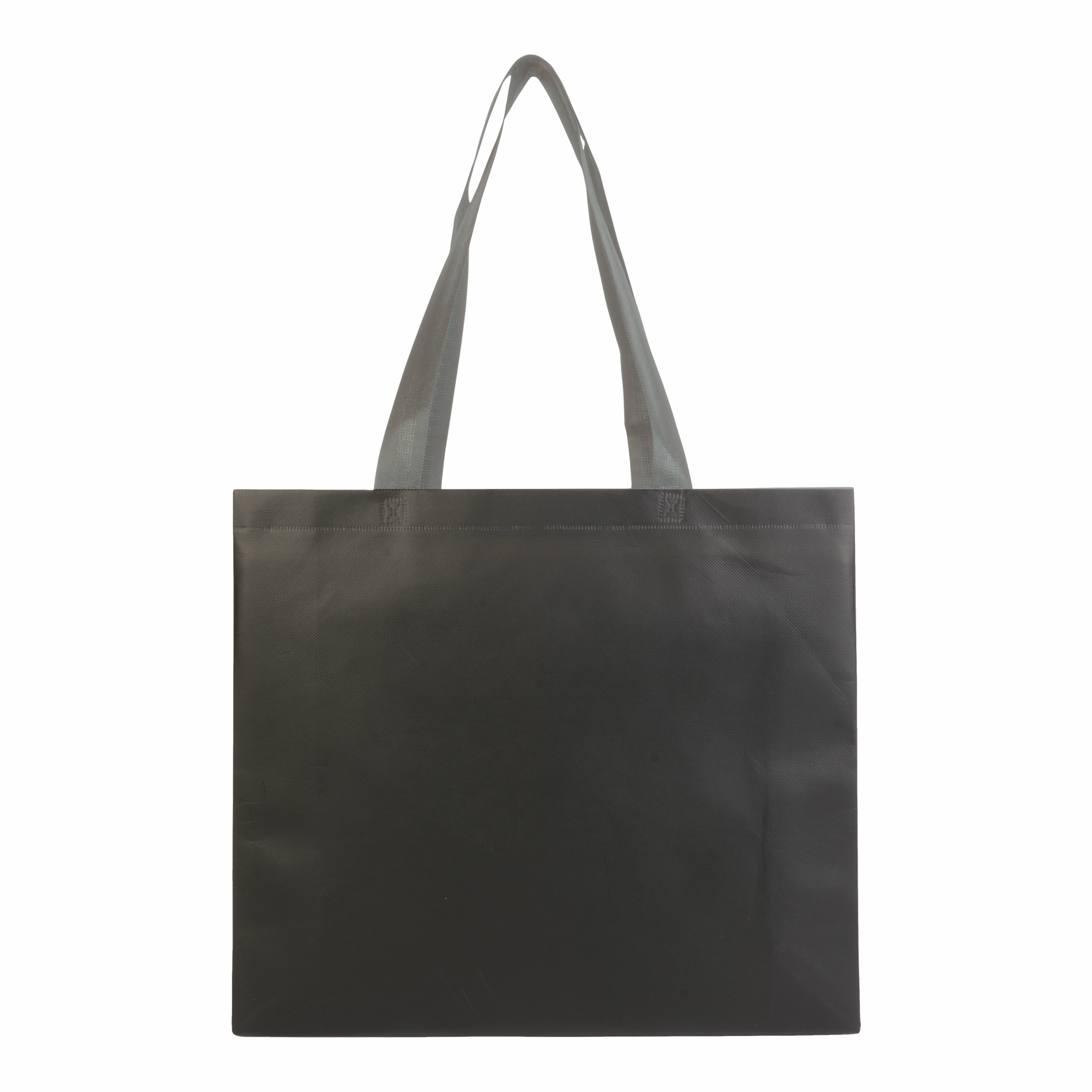 Bolsa laminada de tejido sin tejer, asas largas y fuelle, Negro-gris, , , ,