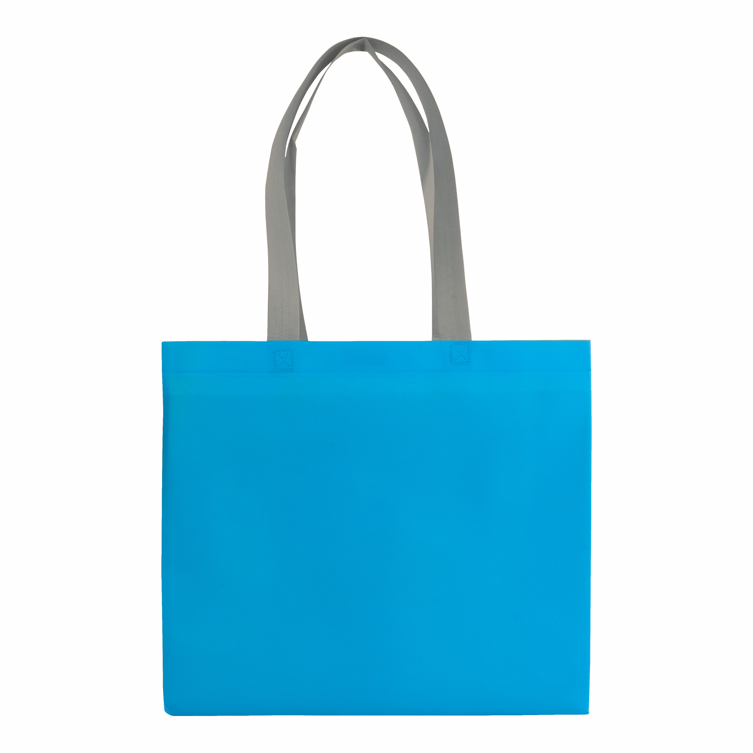 Bolsa laminada de tejido sin tejer, asas largas y fuelle, Gris/azul ciel, , , ,