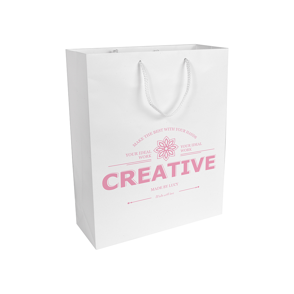 Bolsa de papel laminado mate 35x26x11 cm, Blanco, , , ,