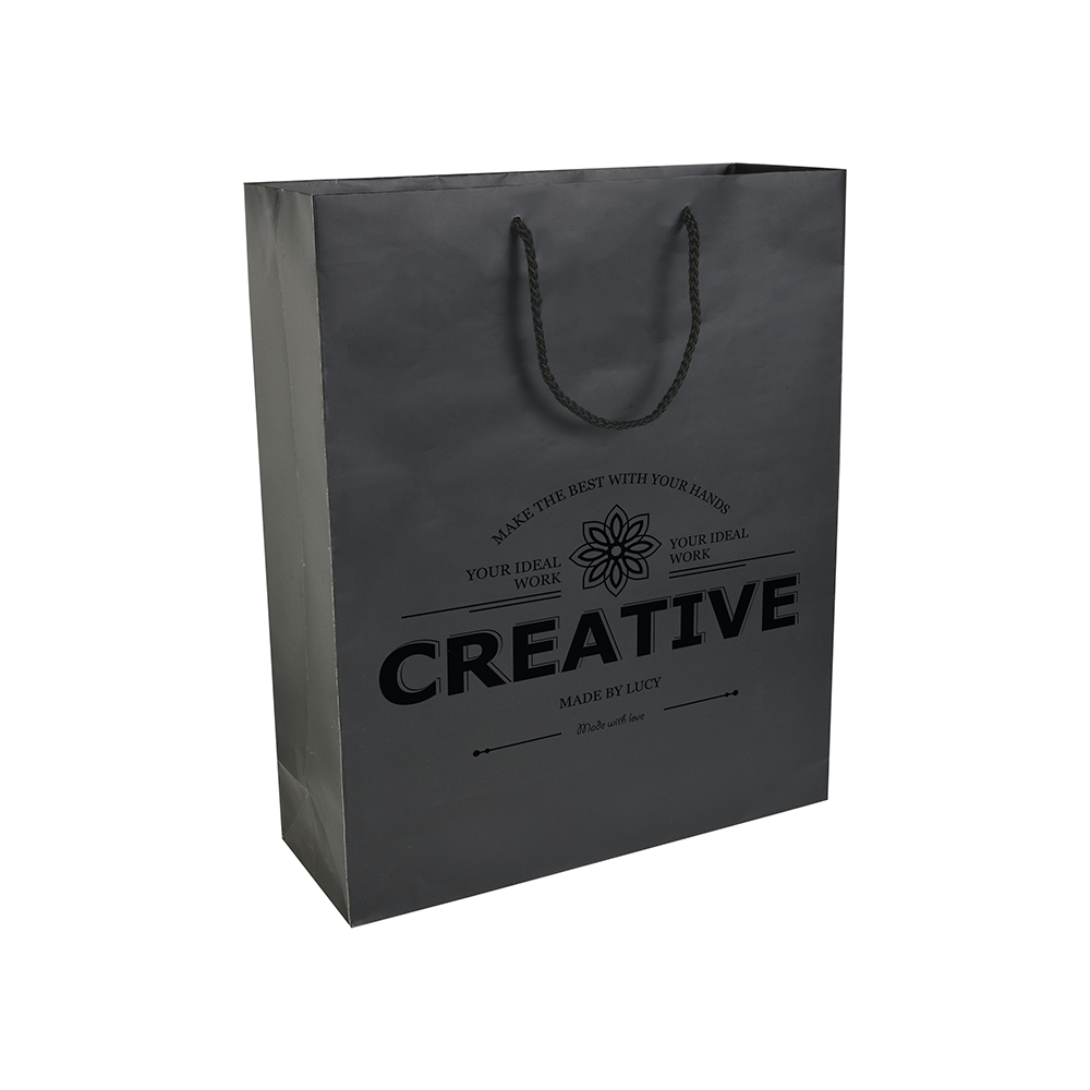 Bolsa de papel laminado mate 35x26x11 cm, Negro, , , ,