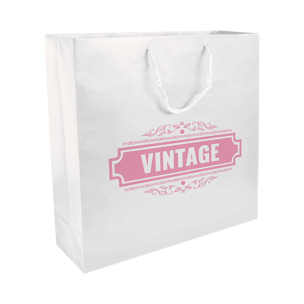 Bolsa de papel laminado mate, asas y base reforzada  45x49x15 cm, Blanco, , , ,