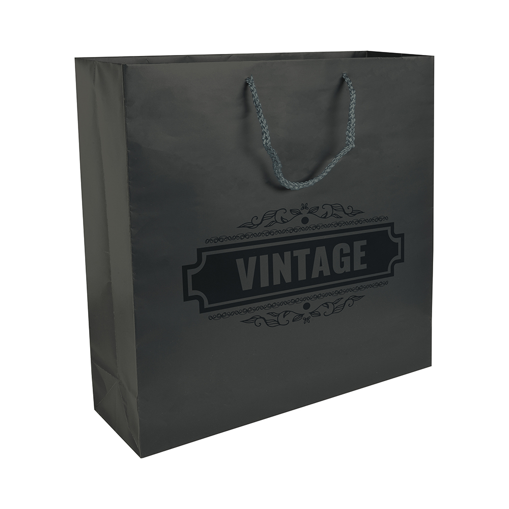 Bolsa de papel laminado mate, asas y base reforzada  45x49x15 cm, Negro, , , ,