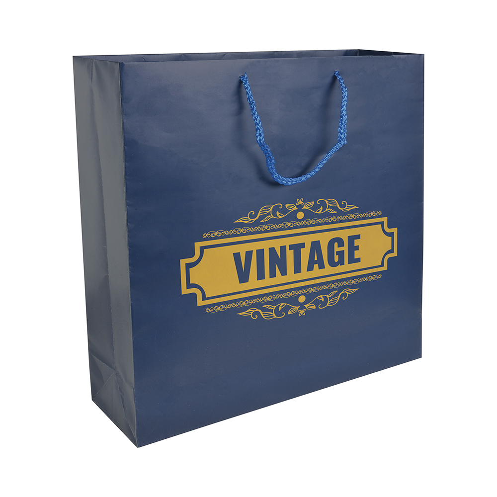 Bolsa de papel laminado mate, asas y base reforzada  45x49x15 cm, Azul, , , ,
