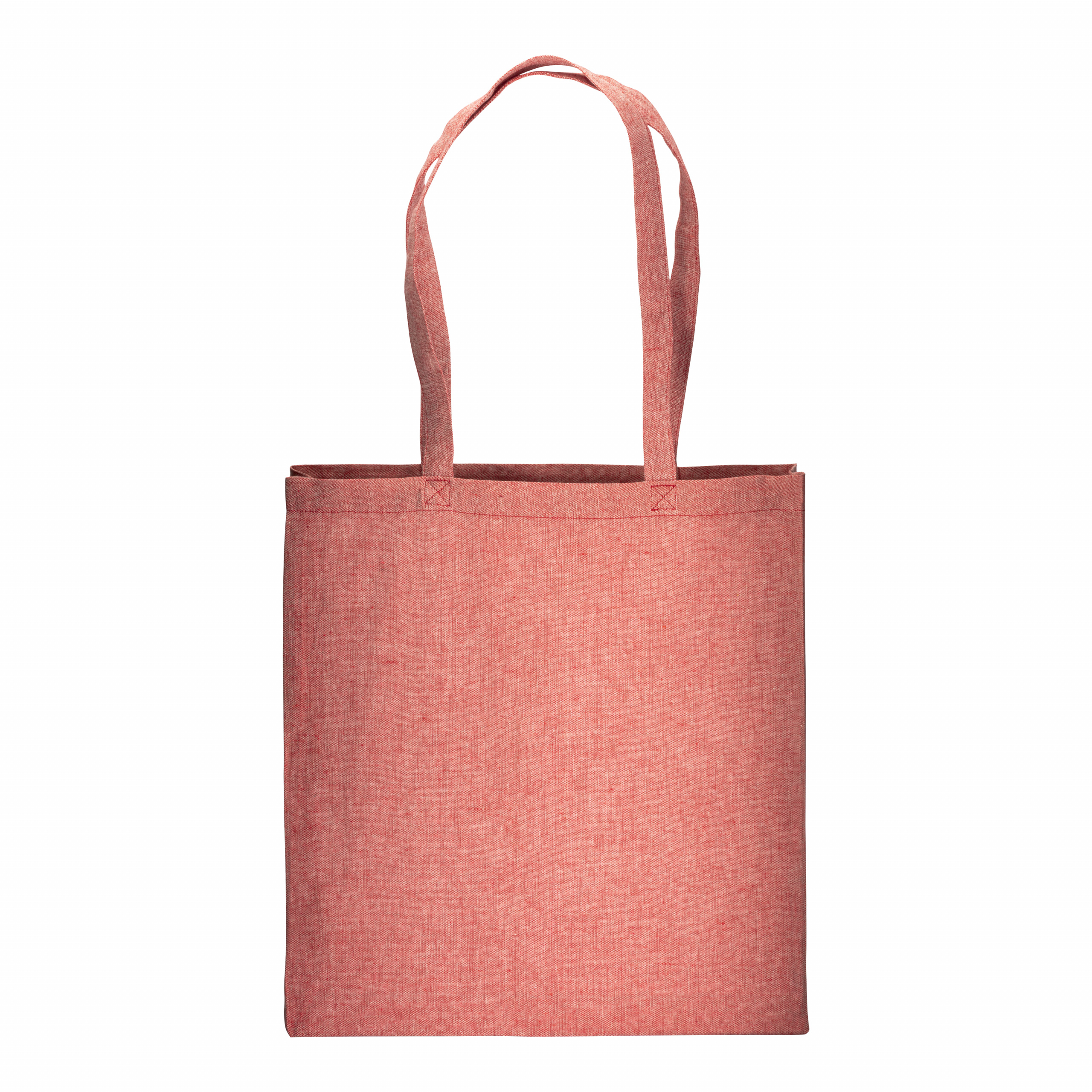 Bolsa de algodón reciclado efecto melange, asas largas y fuelles, Rojo, , , 150 GR/M2,