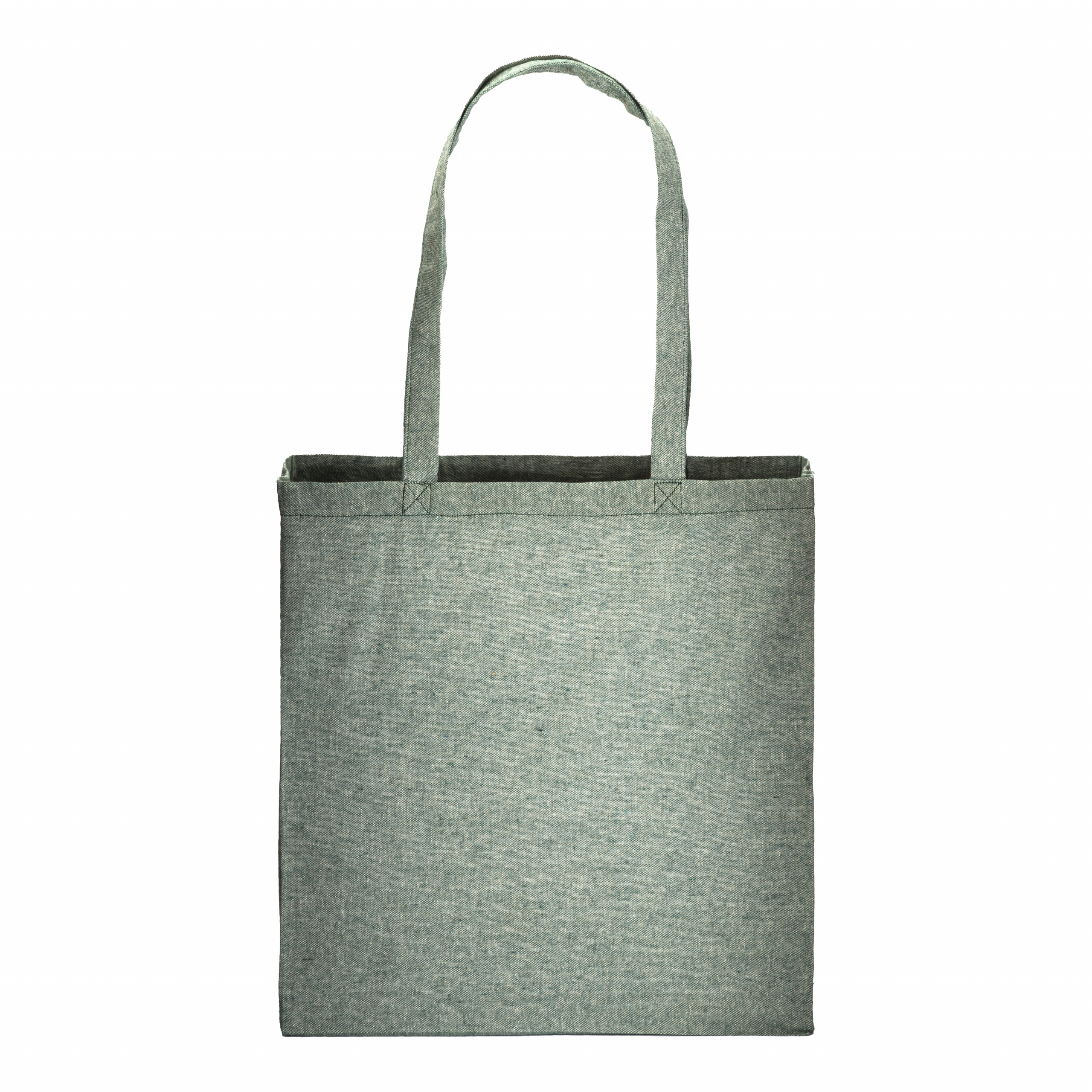 Bolsa de algodón reciclado efecto melange, asas largas y fuelles, Verde, , , 150 GR/M2,