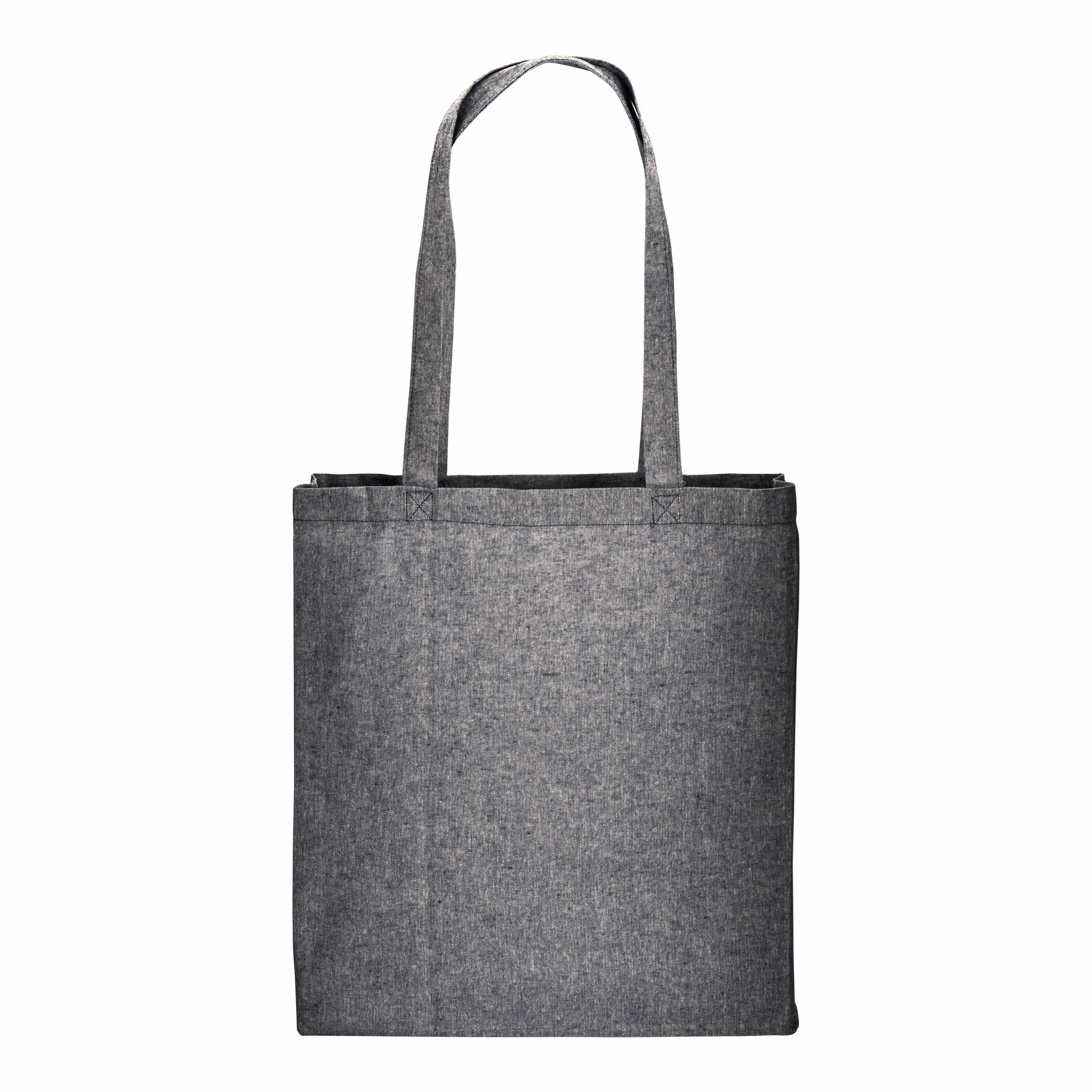 Bolsa de algodón reciclado efecto melange, asas largas y fuelles, Azul, , , 150 GR/M2,