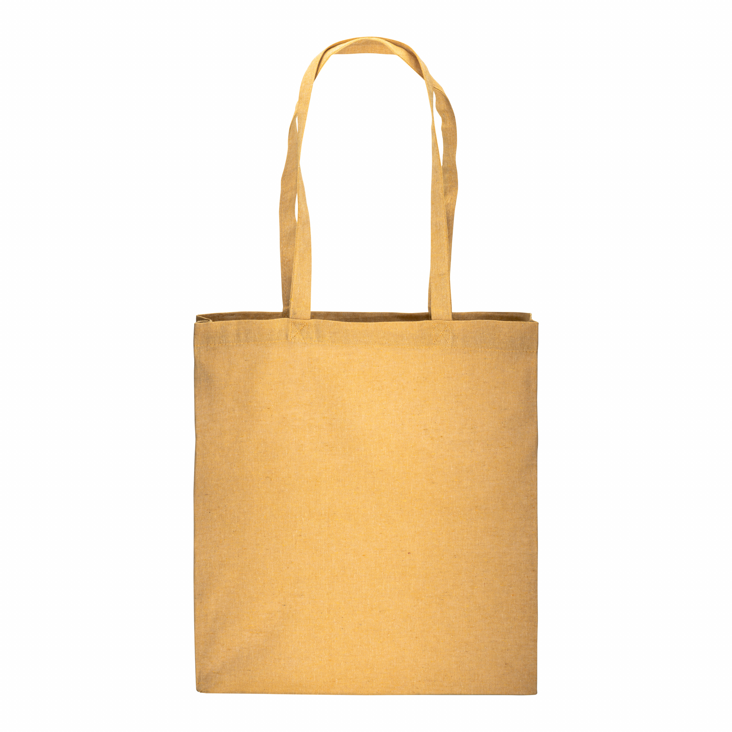 Bolsa de algodón reciclado efecto melange, asas largas y fuelles, Amarillo, , , 150 GR/M2,