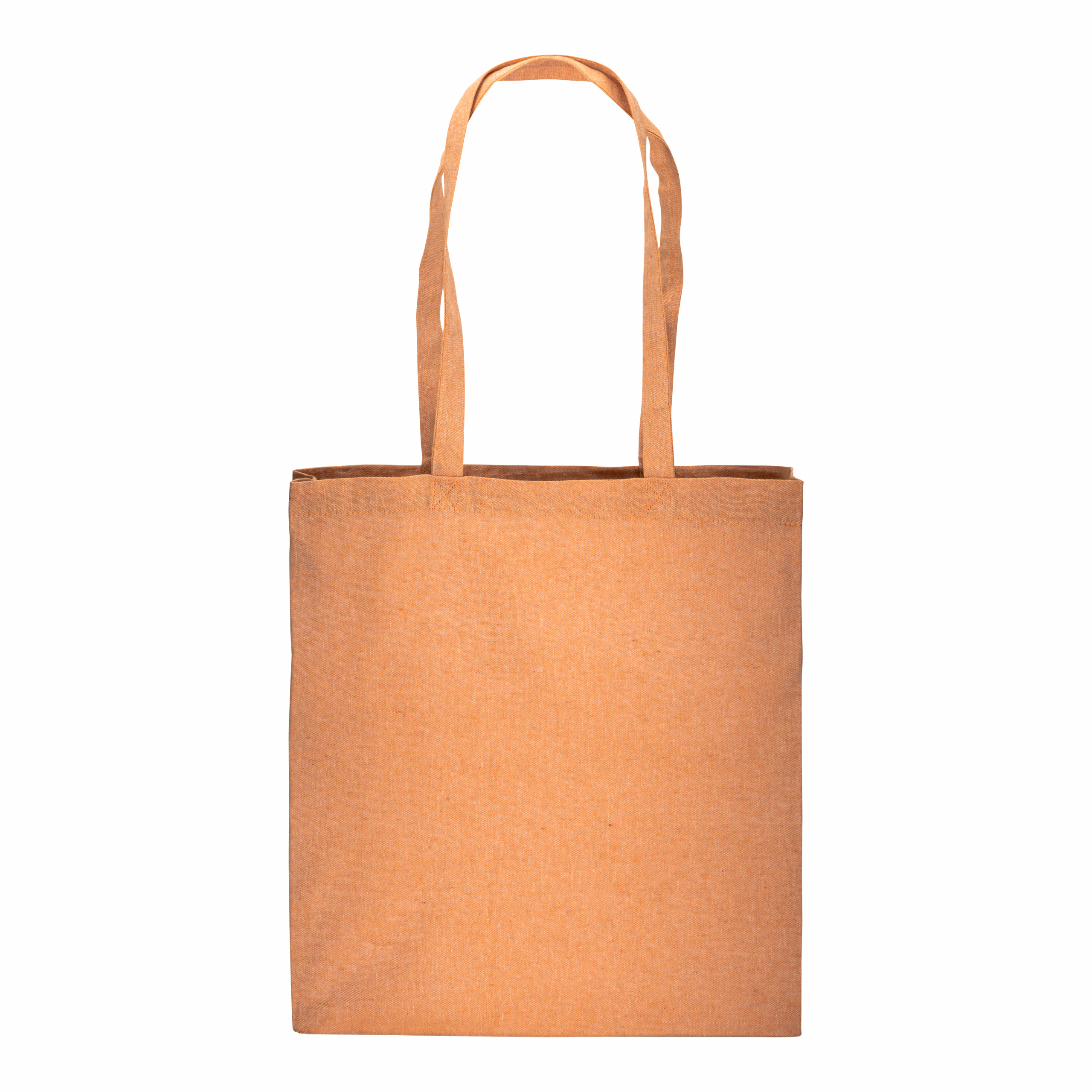 Bolsa de algodón reciclado efecto melange, asas largas y fuelles, Naranja, , , 150 GR/M2,
