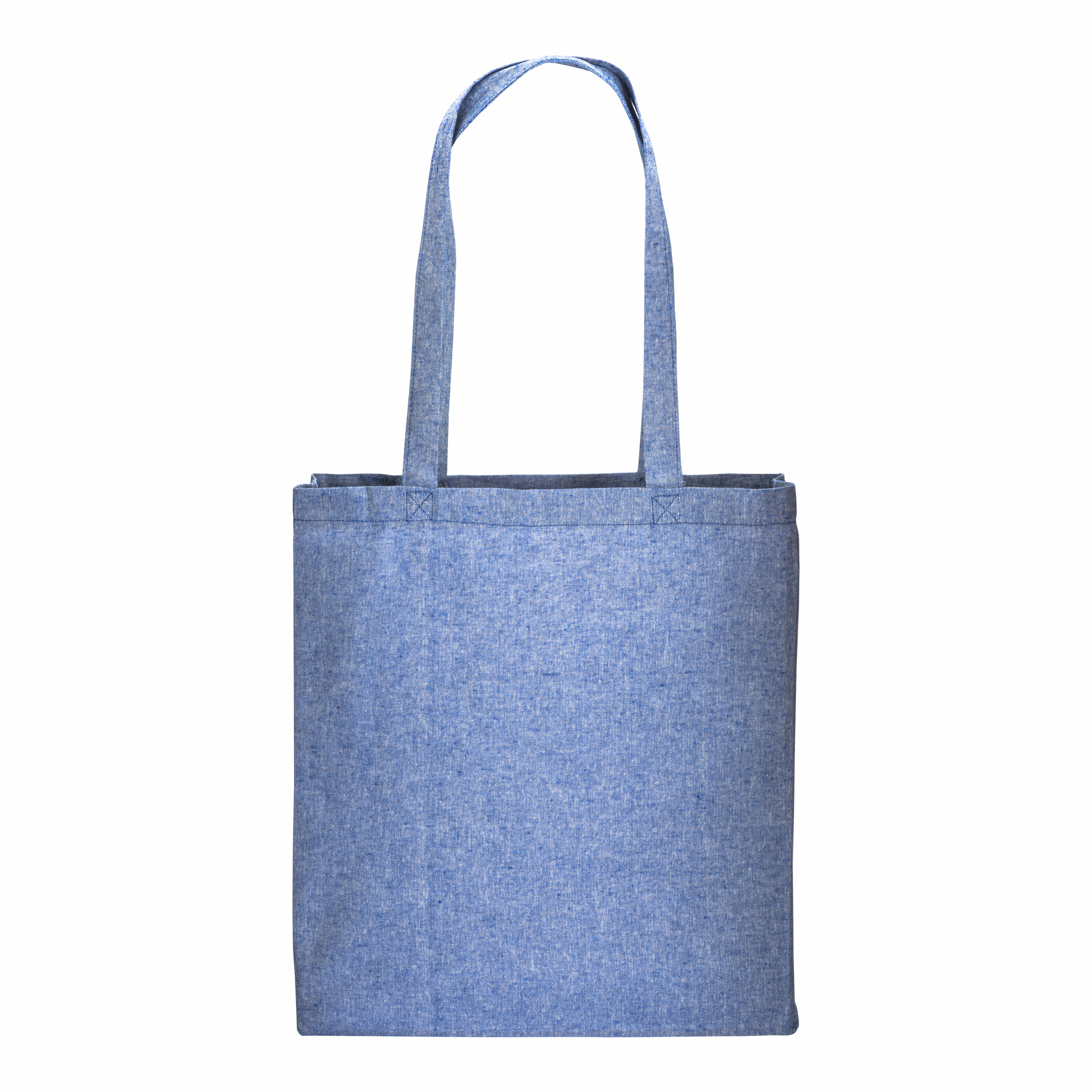 Bolsa de algodón reciclado efecto melange, asas largas y fuelles, Royal, , , 150 GR/M2,
