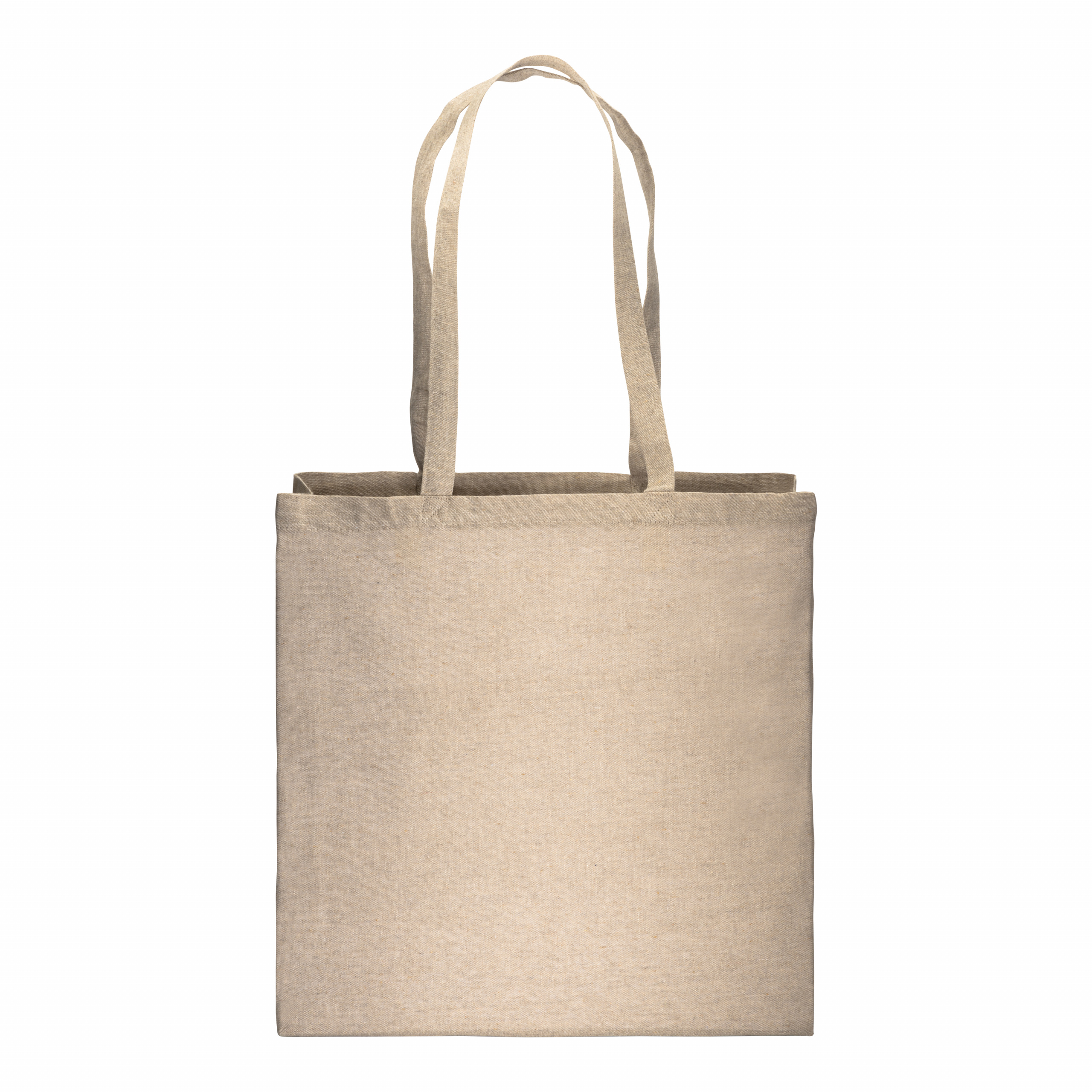 Bolsa de algodón reciclado efecto melange, asas largas y fuelles, Natural, , , 150 GR/M2,