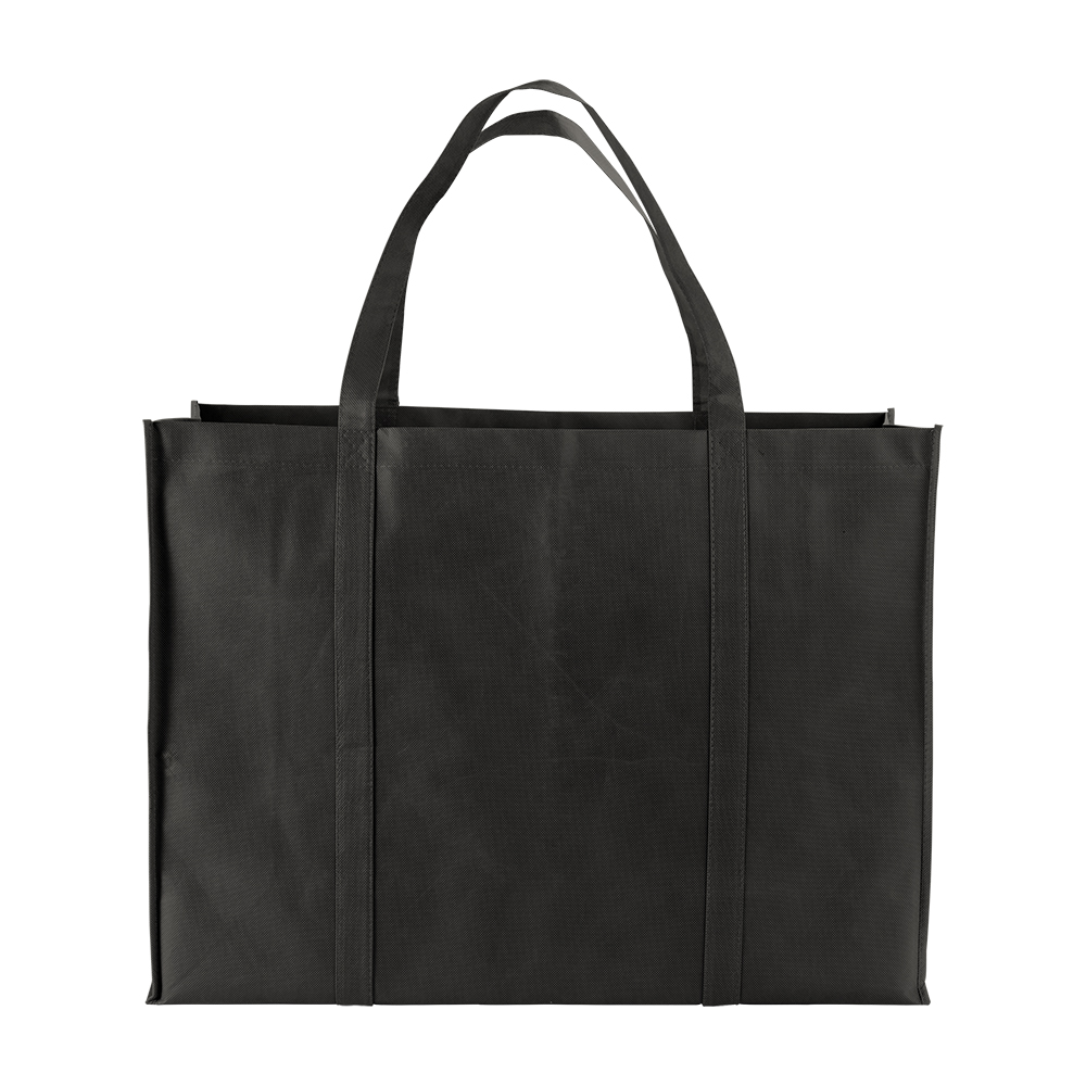 Bolsa shopper de tejido sin tejer 100 g/m2 con asas largas y fuelle, Negro, , , ,