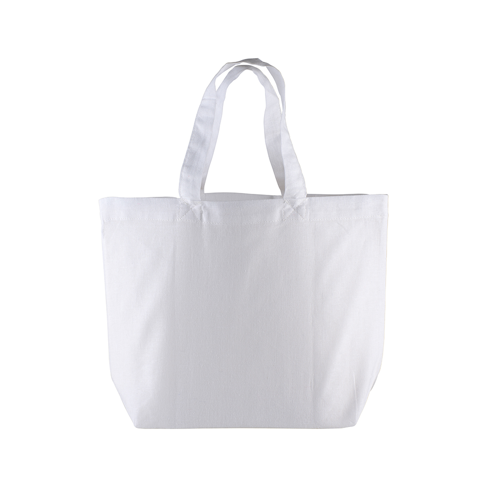 Bolsa de la compra de algodón de 120 g/m2, con asas cortas y fuelle, Blanco, , , ,