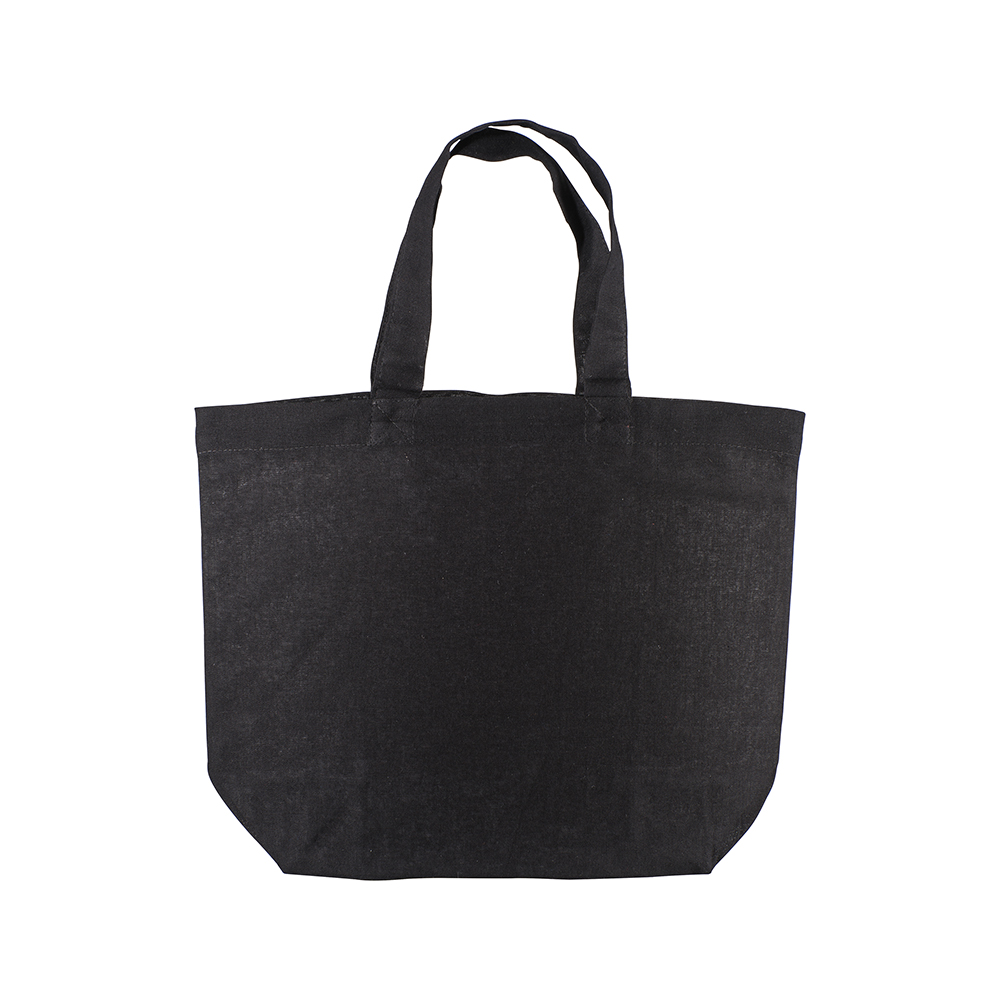 Bolsa de la compra de algodón de 120 g/m2, con asas cortas y fuelle, Negro, , , ,