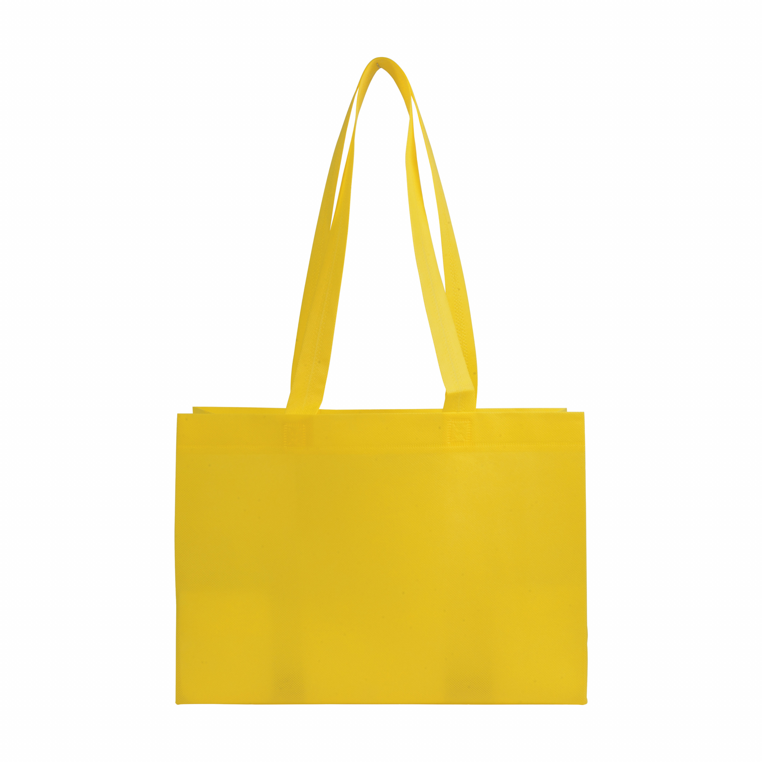 Bolsa shopper de tejido sin tejer 80 g/m2 con asas largas y fuelle, Amarillo, , , ,