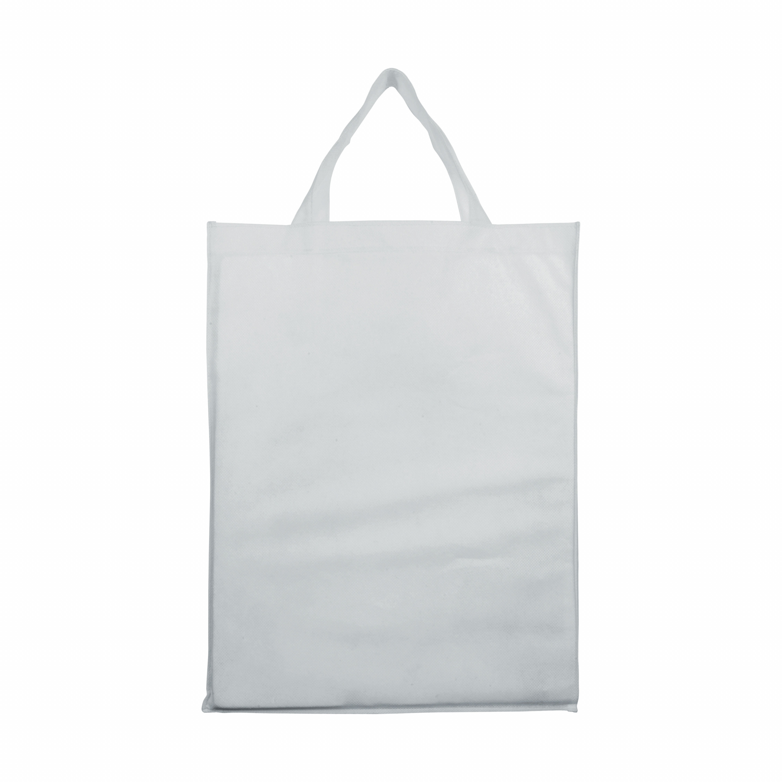 Bolsa plegable de tejido sin tejer cocido, asas cortas y fuelle, Blanco, , , 80 G/M2,